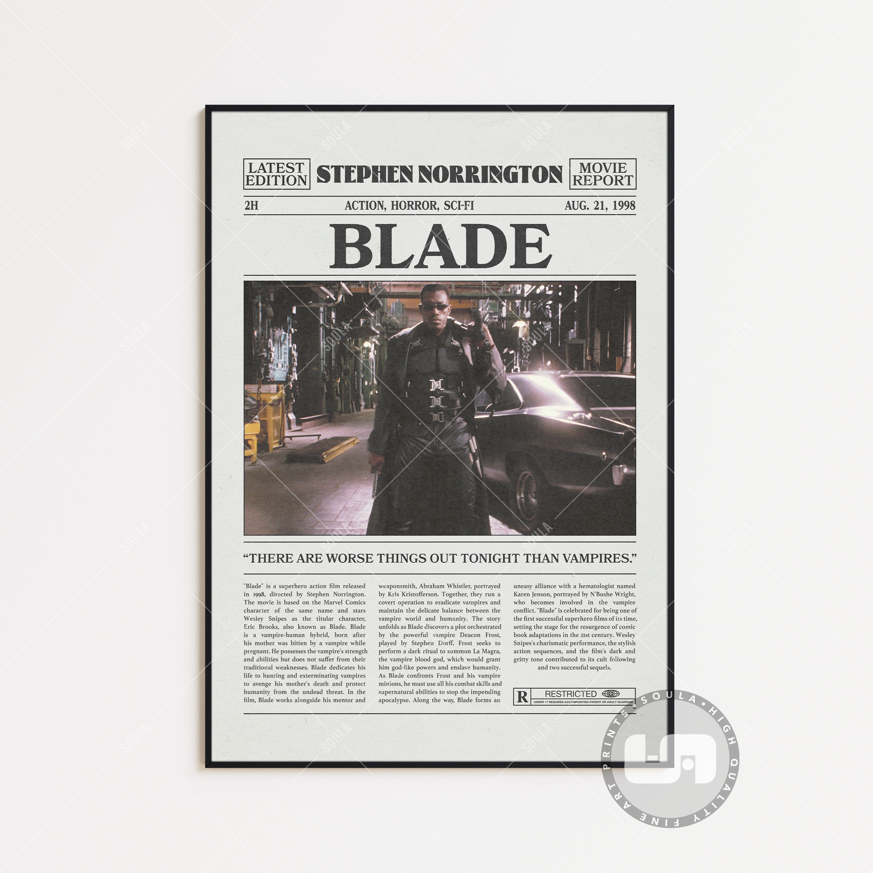 Blade, Stephen Norrington, High quality Canvas Prints, Wall Art, Home Decor, Art Poster For Gift Unframed