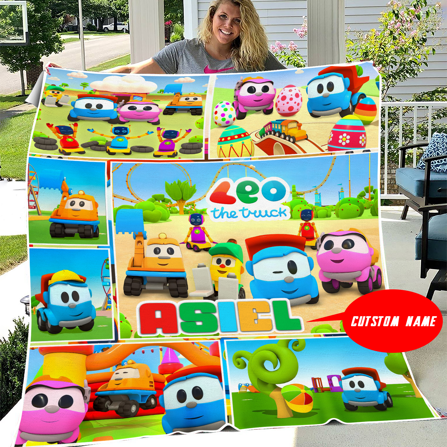 Personalized Leo The Truck Blanket, Leo The Truck Throw Blanket For Couch Sofa, Daughter Cartoon Blanket, Birthday Gift