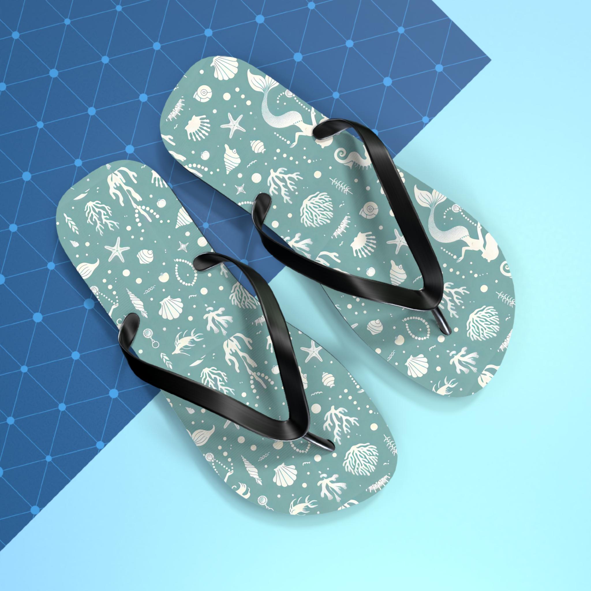 Mermaid Flip Flops, Beach Sandals, Ocean Lover Gift, Summer Footwear, Tropical Vacation Shoes, Coastal Resort Wear