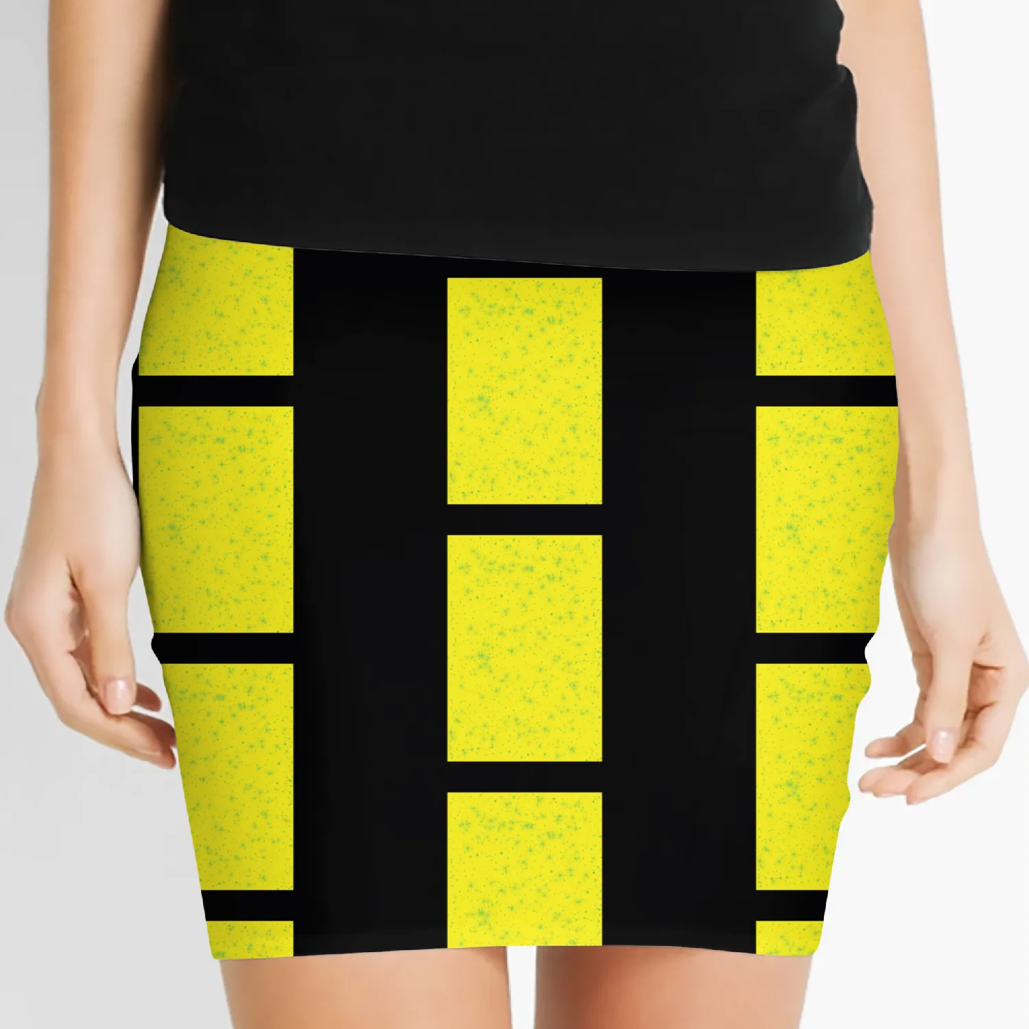 Green stars on a yellow background Women's Mini Skirts