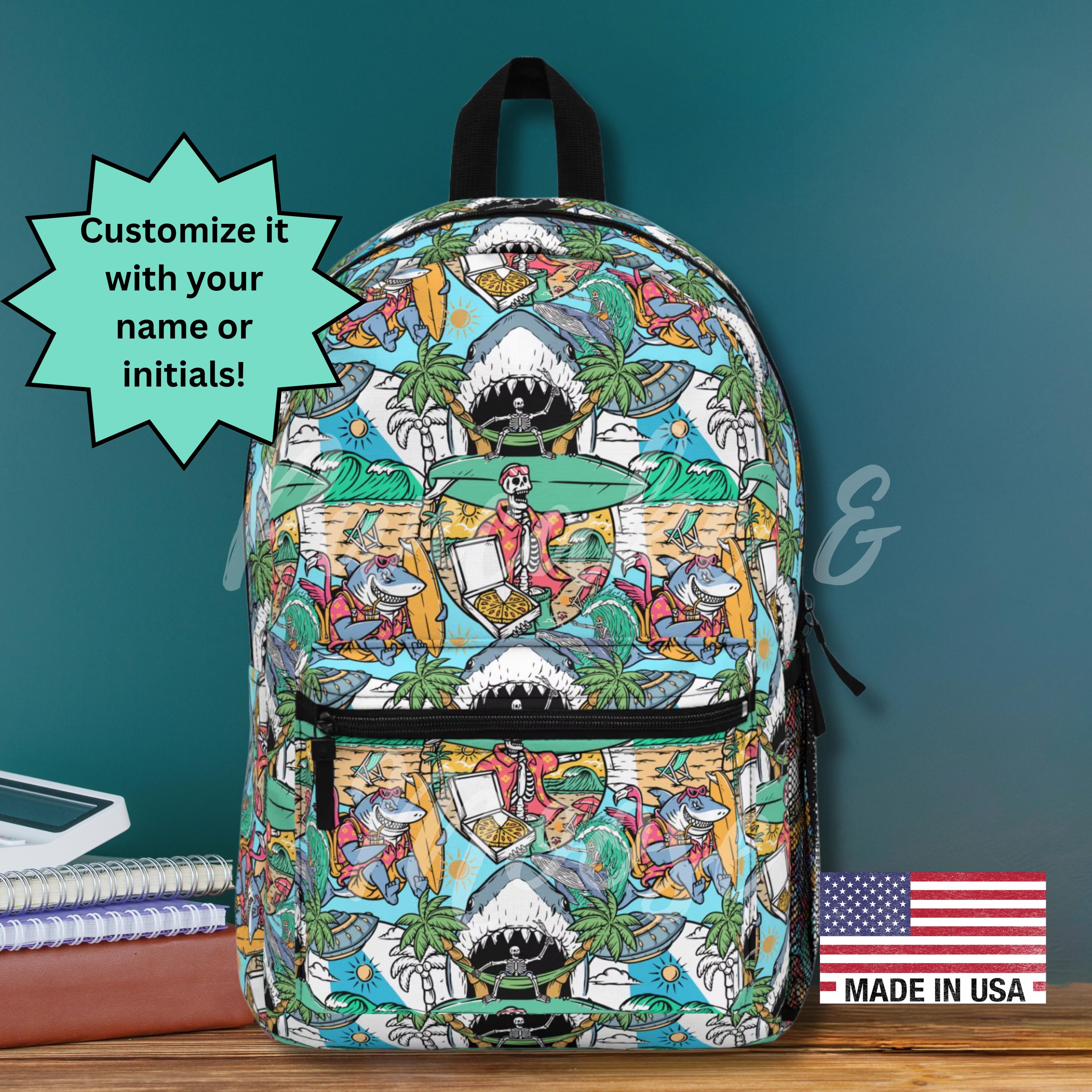 Skeleton Beach Backpack - Surf Pizza Shark Summer Bag with Tropical Vibes