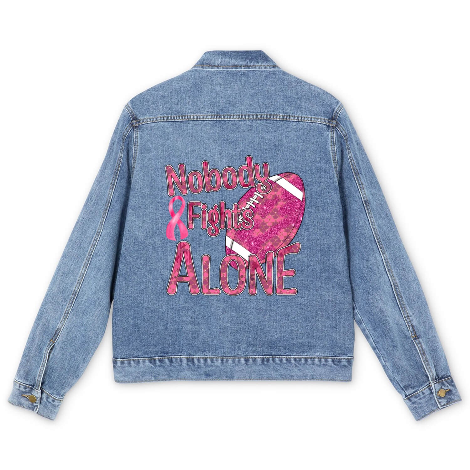 Nobody Fight Alone Breast Cancer Men's Denim Jackets