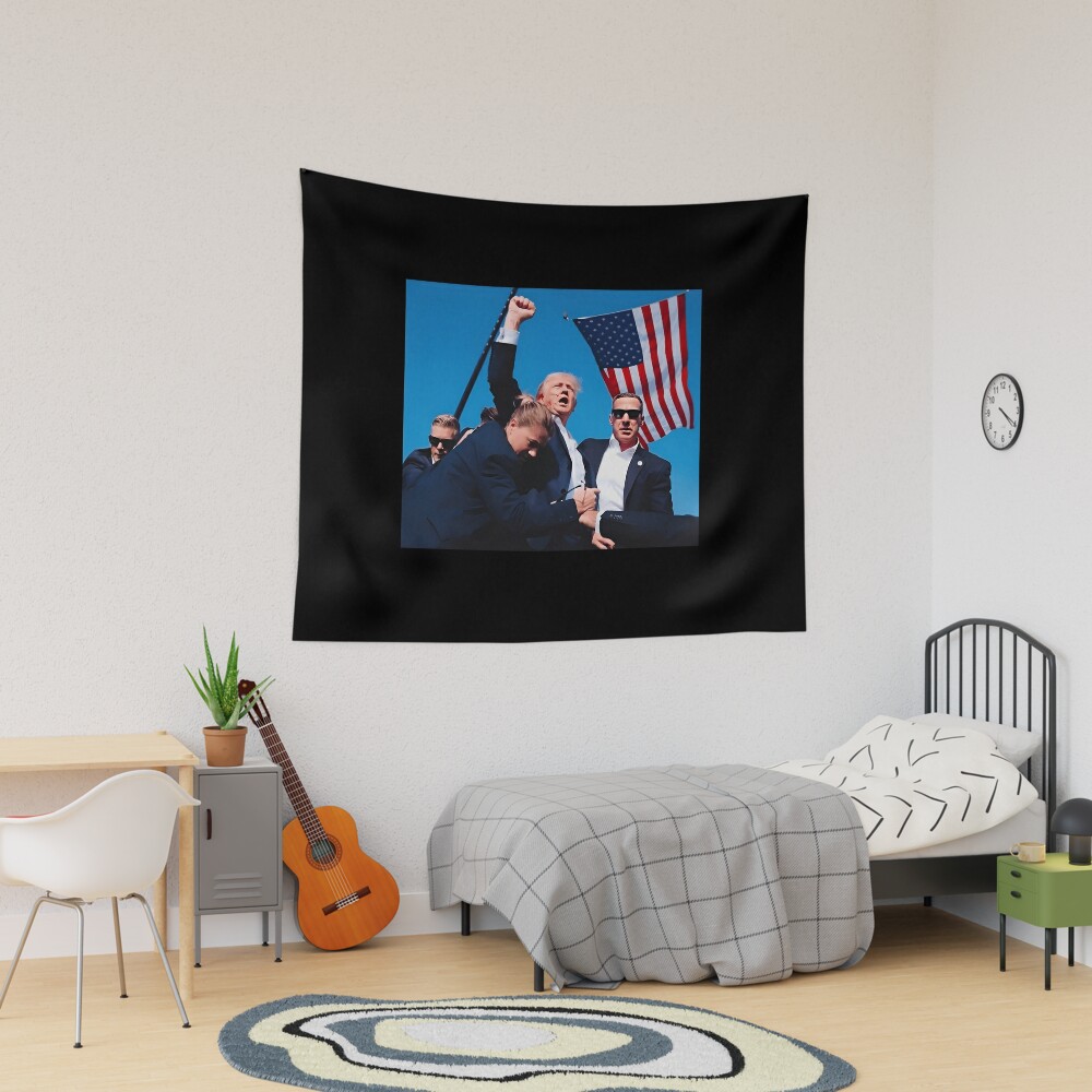 Trump Fight 2024 - Trump Shot Fight - 2024 Election Tapestry, Trump 2024, Political Tapestry, For Home and Living, US Election for Decoration