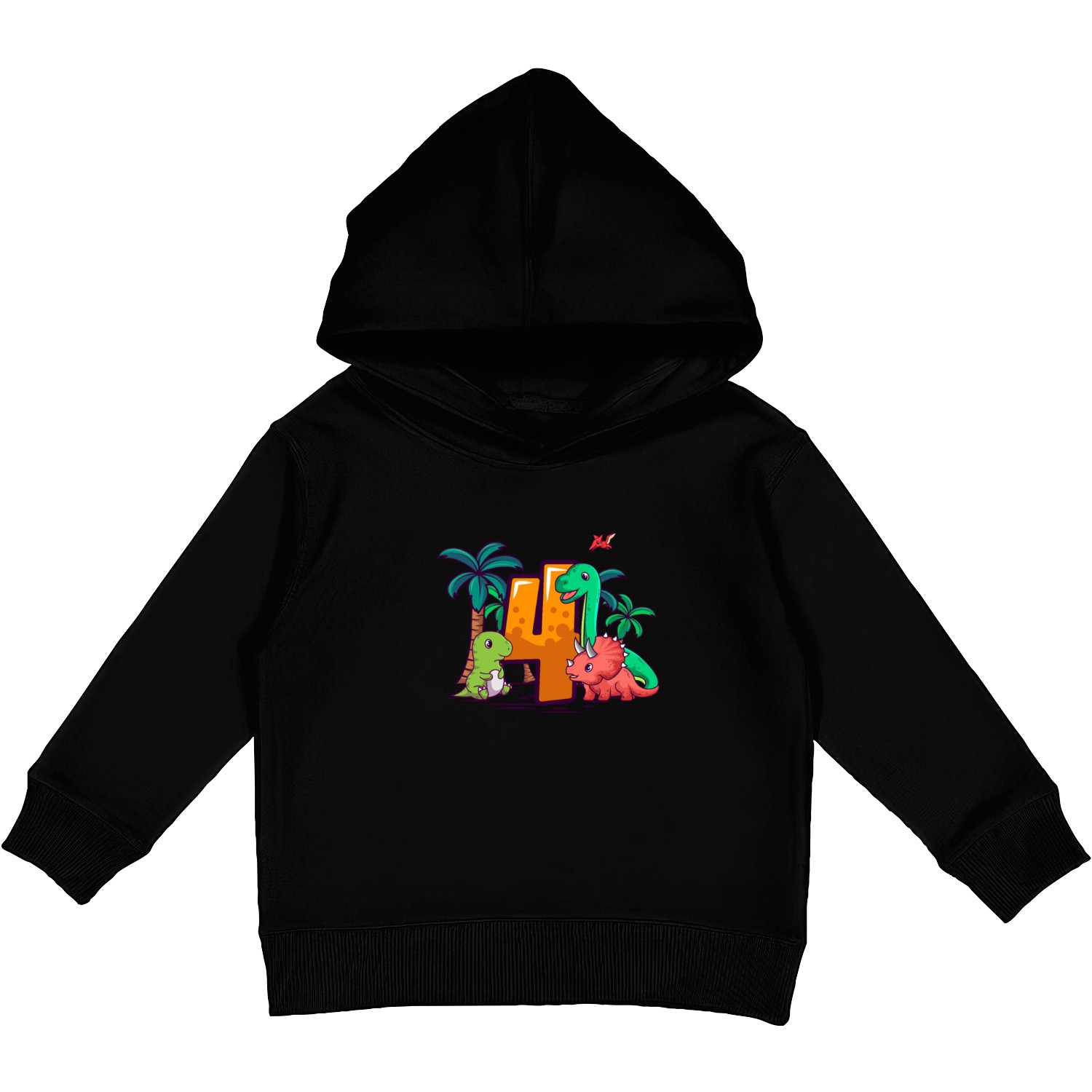 4th Birthday Trex Triceratops Dinosaur 4 Year Kids Pullover Hoodies