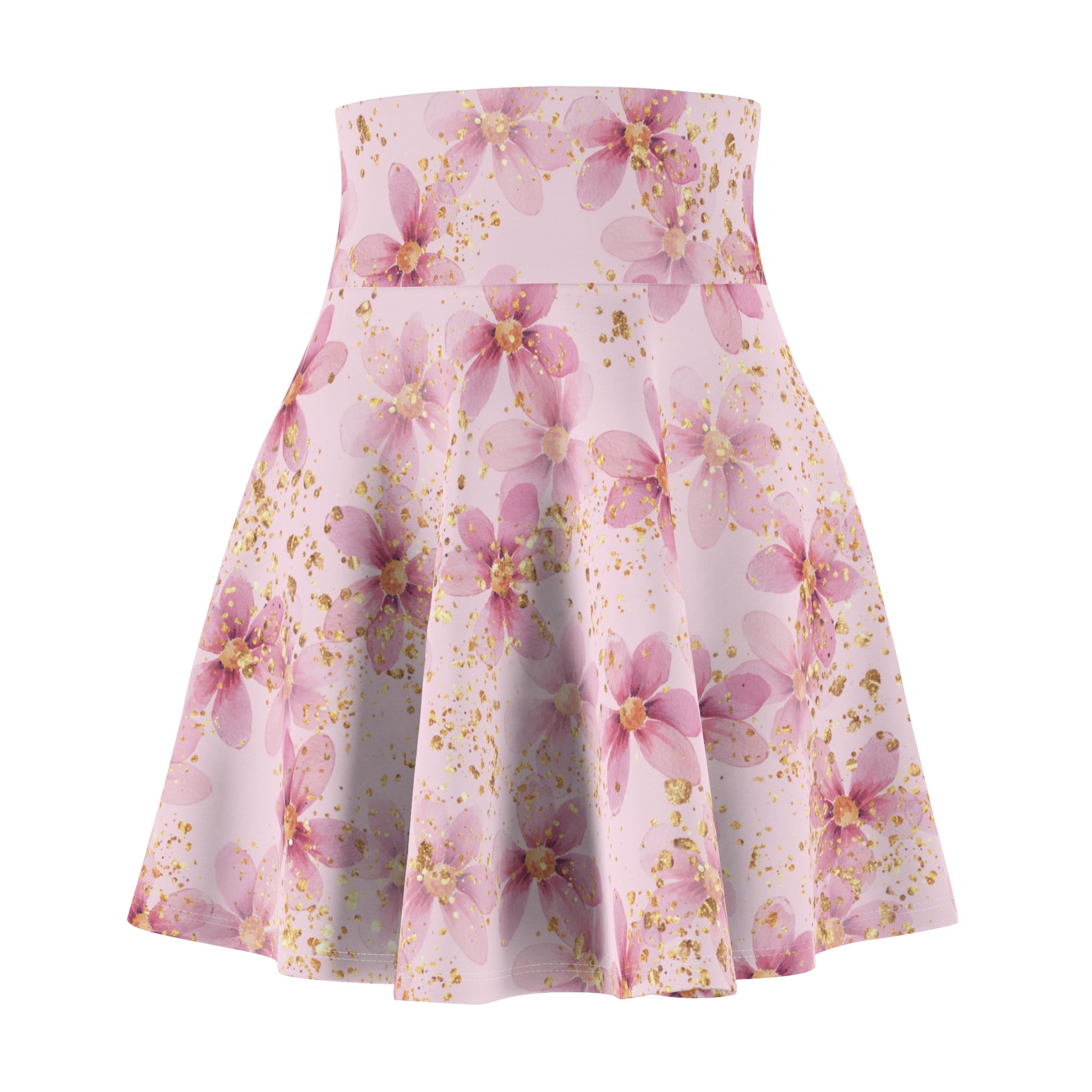 Pink Flowers Skater Skirt, Women's Skater Skirt