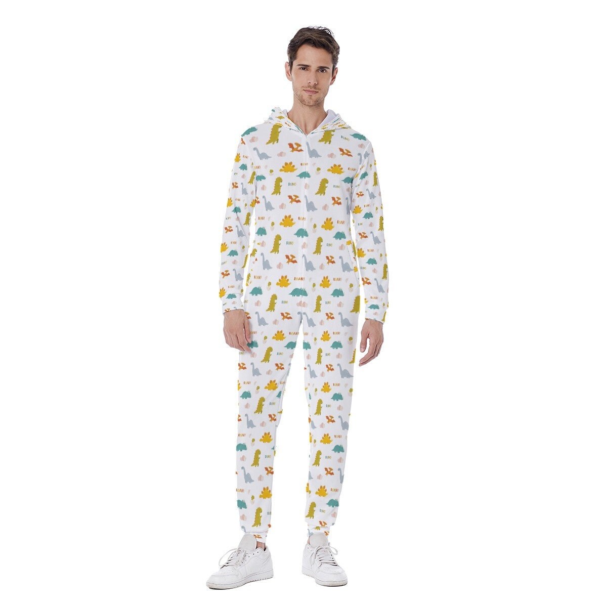 dinosaur Men's Hooded Jumpsuit, Pajamas Winter Warm