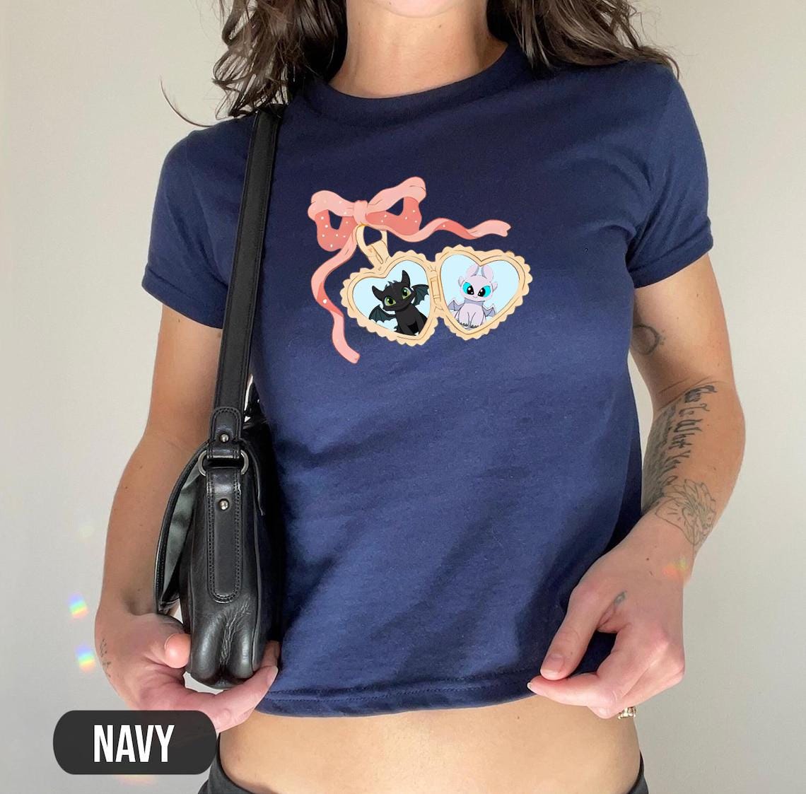 Coquette Bow How To Train Your Dragon Baby Tee Crop Tank, Toothless And Light Fury Shirt, Cute Toothless Couple Shirt, Toothless Coquette