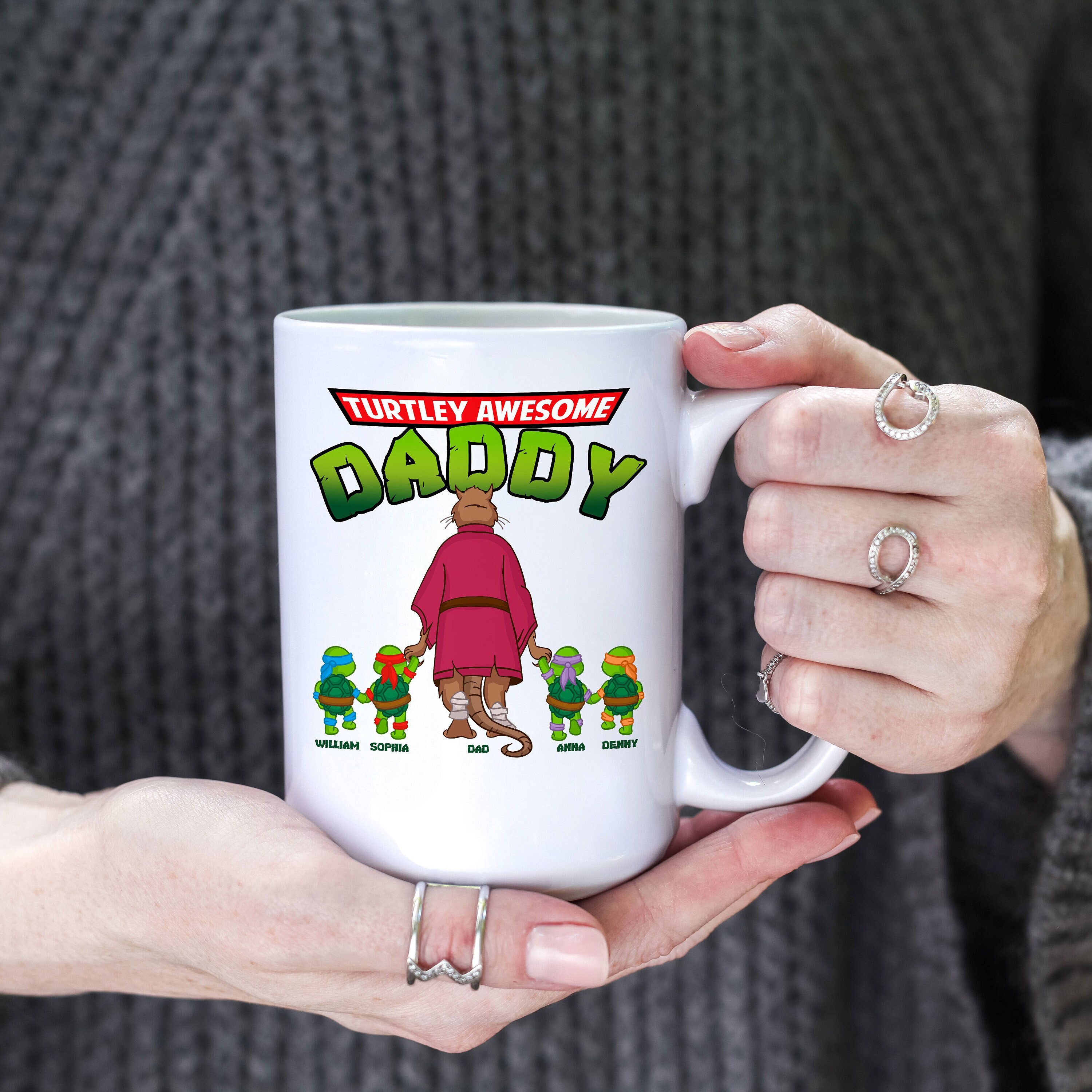 Personalized Turtley Awesome Dad Mug, Custom Father's Day MugWith Kid Names, Daddy You're My Favorite Ninja