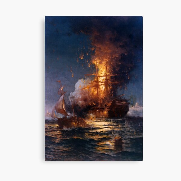 USS Philadelphia Burns in Tripoli Canvas