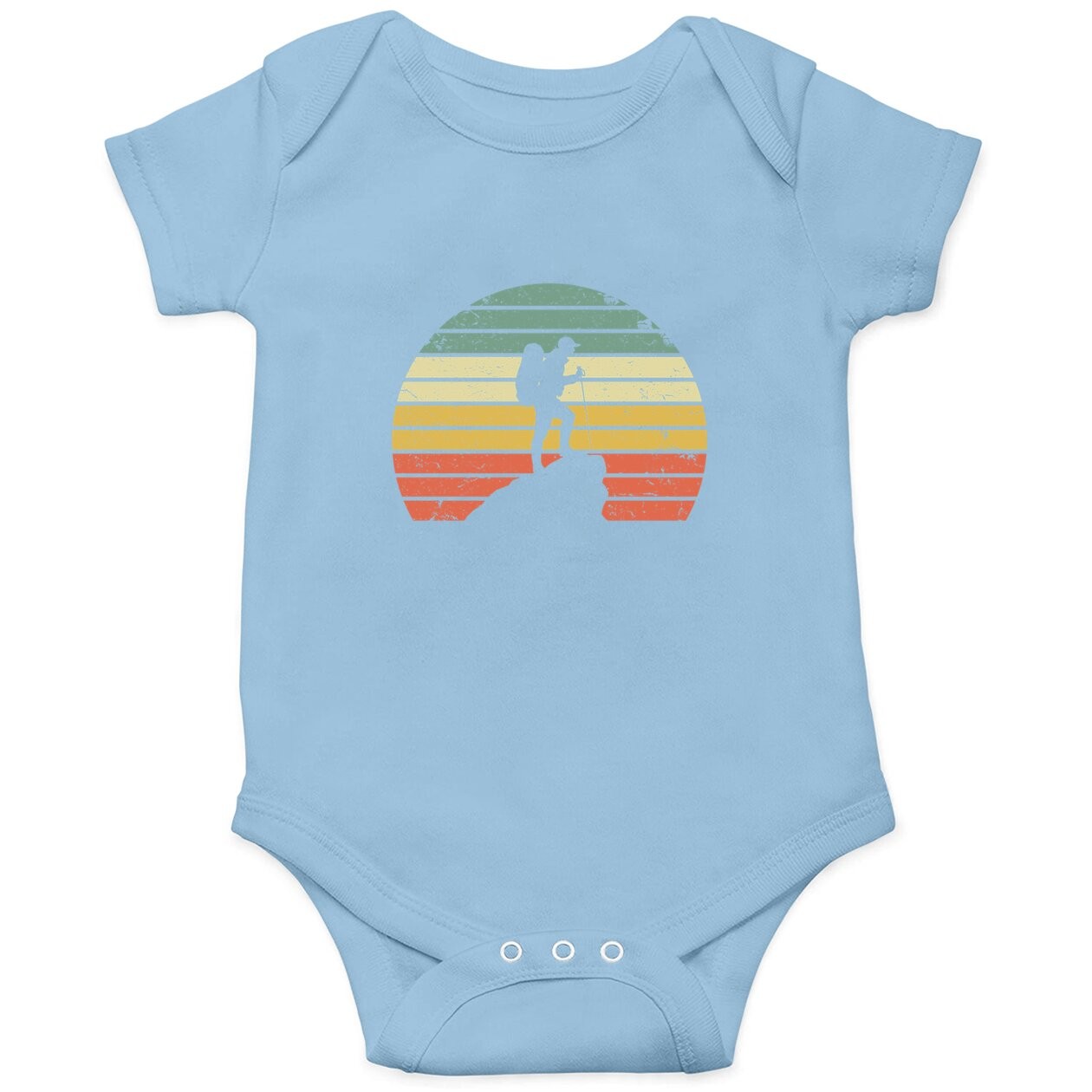 Vintage Hiking Baby Bodysuit Hiker On Rock Retro Sunset Silhouette Baby Bodysuit