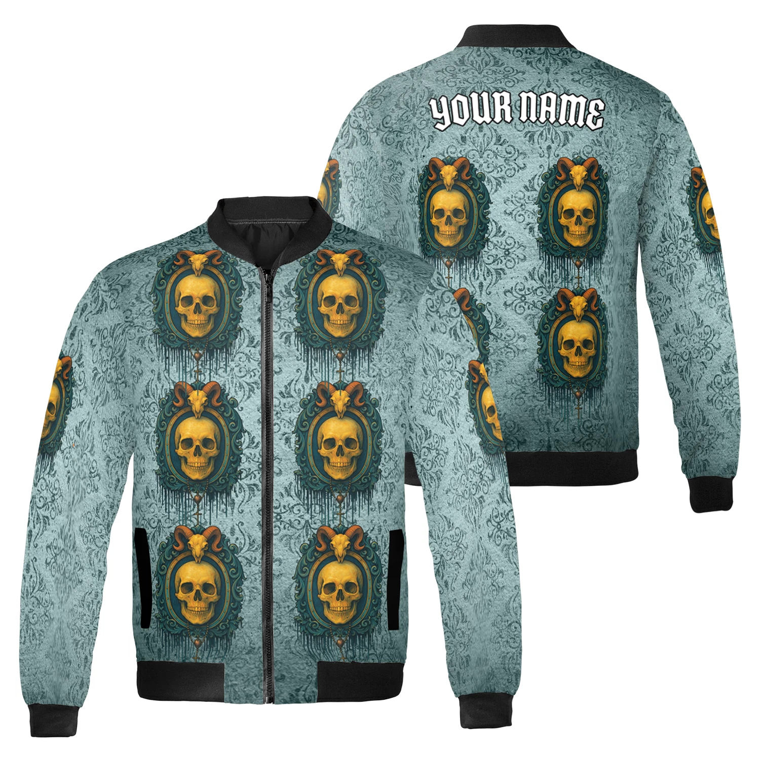 Personalized Gothic Skulls Horror Halloween Spooky Season Bomber Jacket