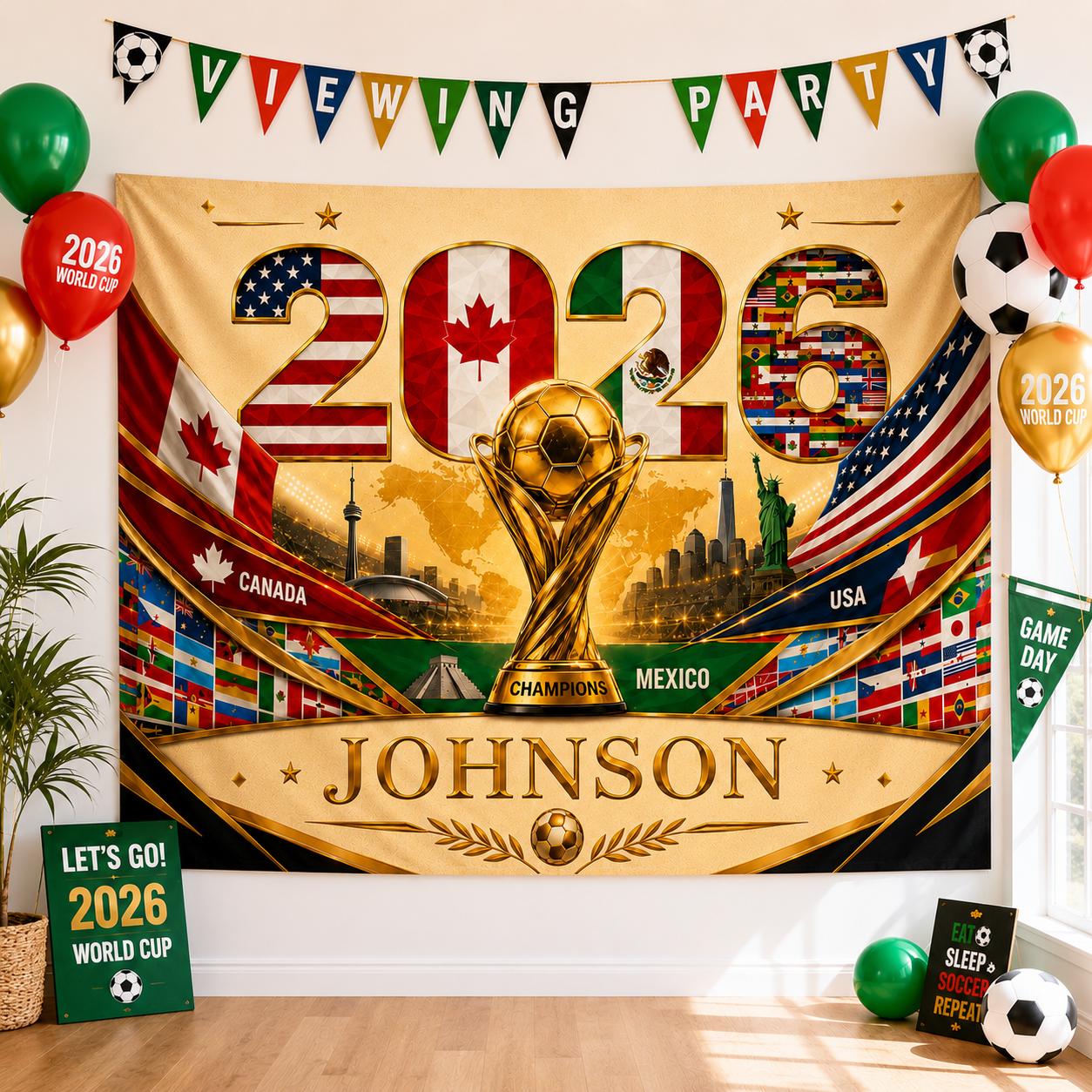Personalized 2026 Soccer Viewing Party Backdrop Custom name Sports Tapestry USA Canada Mexico Football Fan Sign Match Day Watch banner