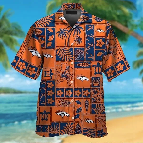 Denver Football Team Broncoss Hawaiian Button Down Shirt