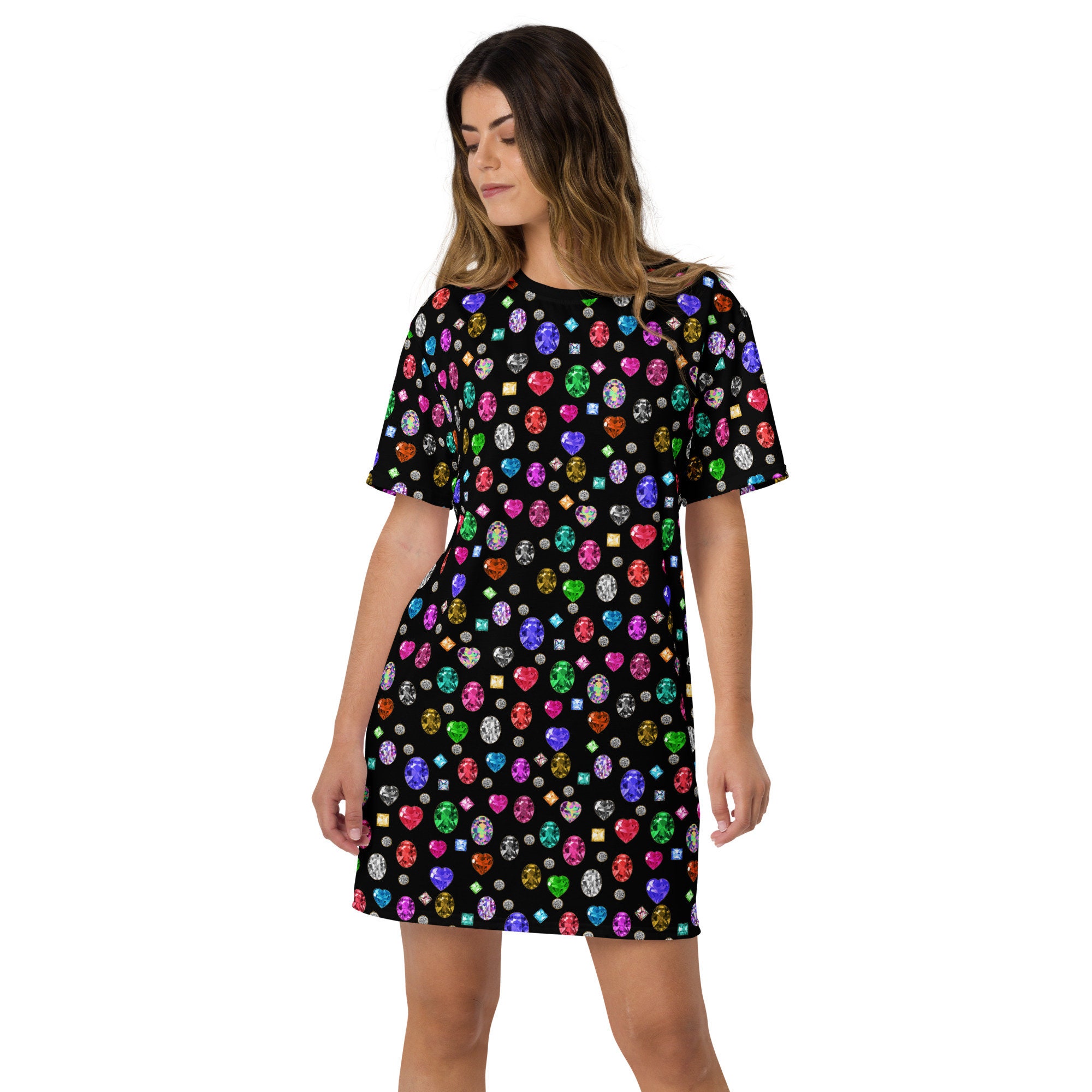 Bejeweled T-shirt dress, cosplay, printed on jewels, concert outfit, summer dress (Not real Jewels)