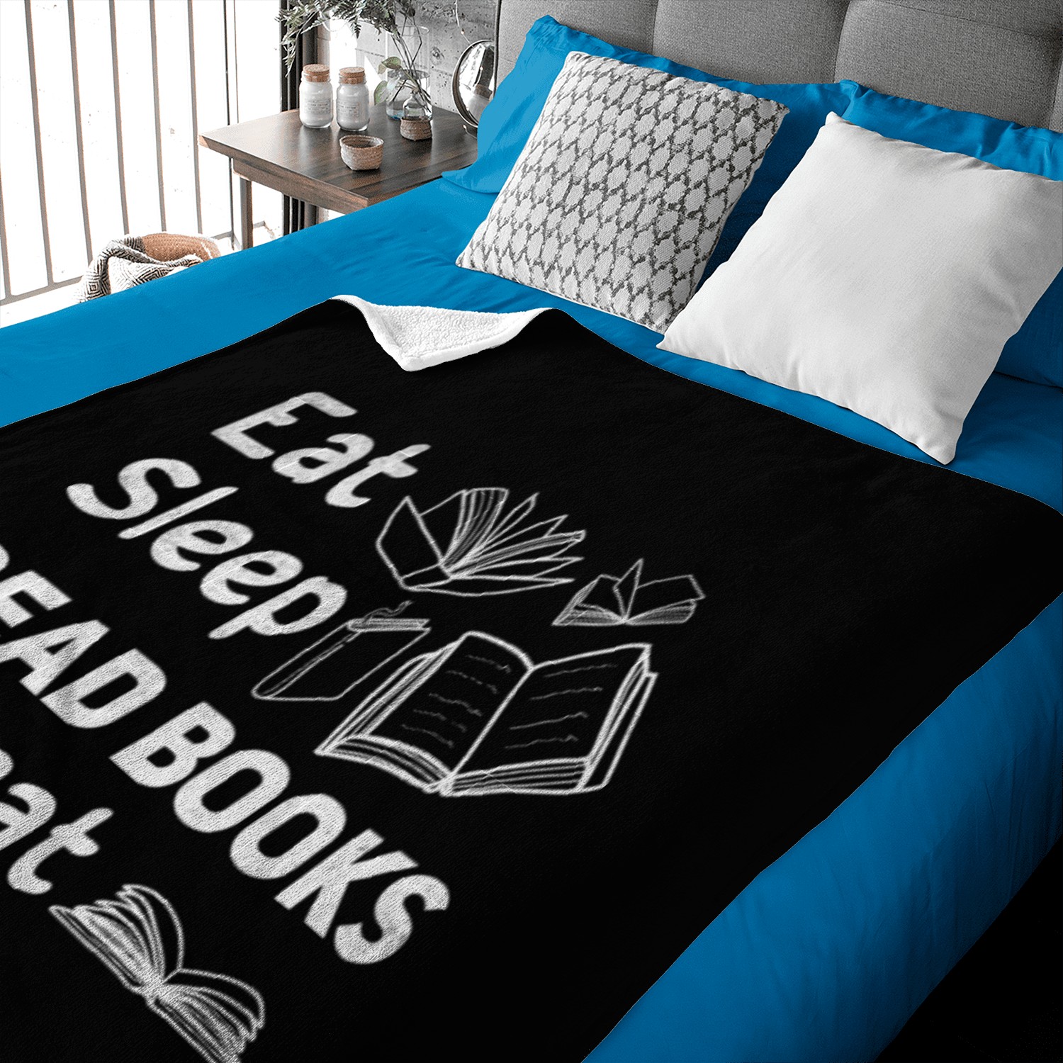 Eat Sleep Read Books Repeat Bookworm Book Lover Baby Blankets