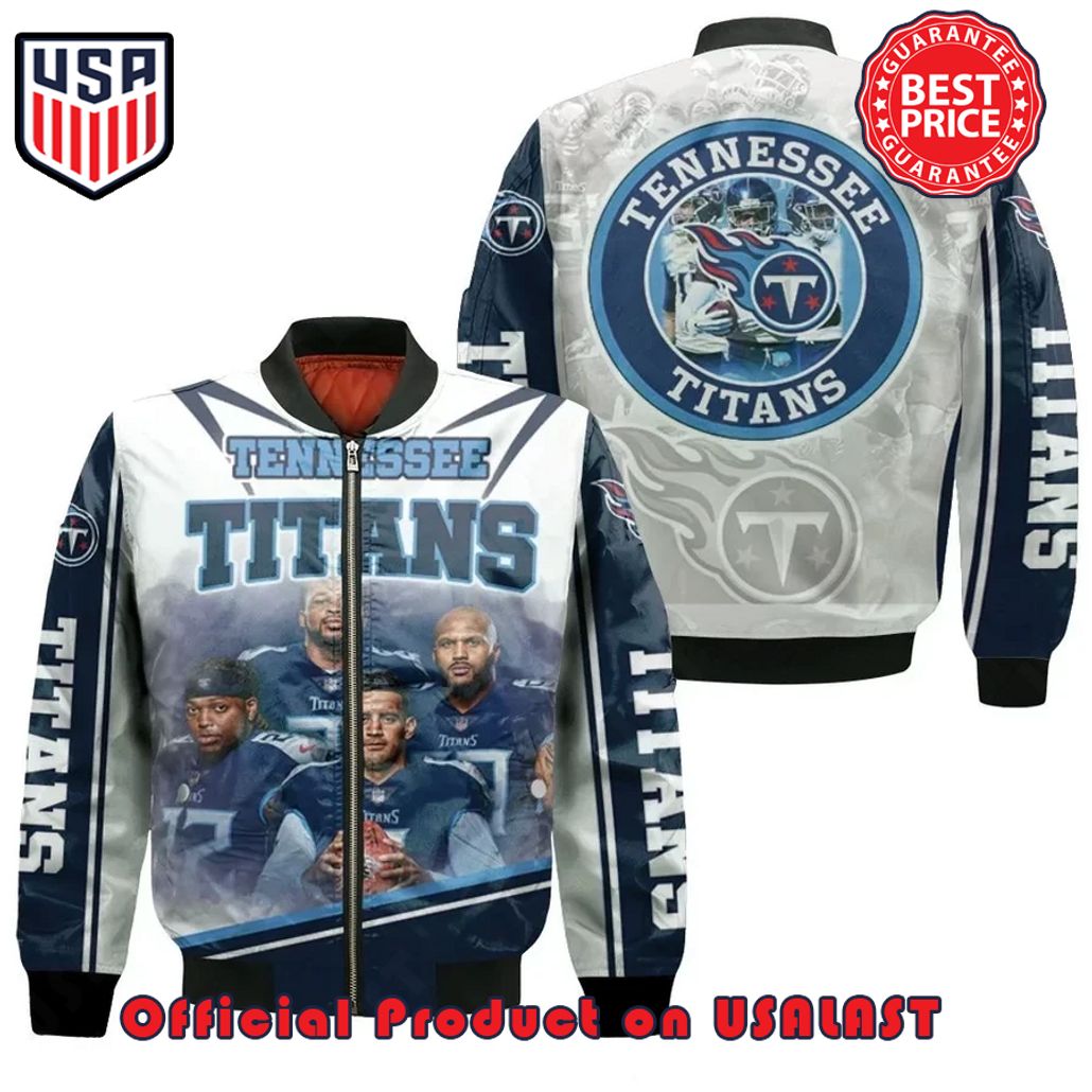 AFC SOUTH DIVISION TENNESSEE TITANS LOGO BOMBER JACKET – WHITE AND BLUE