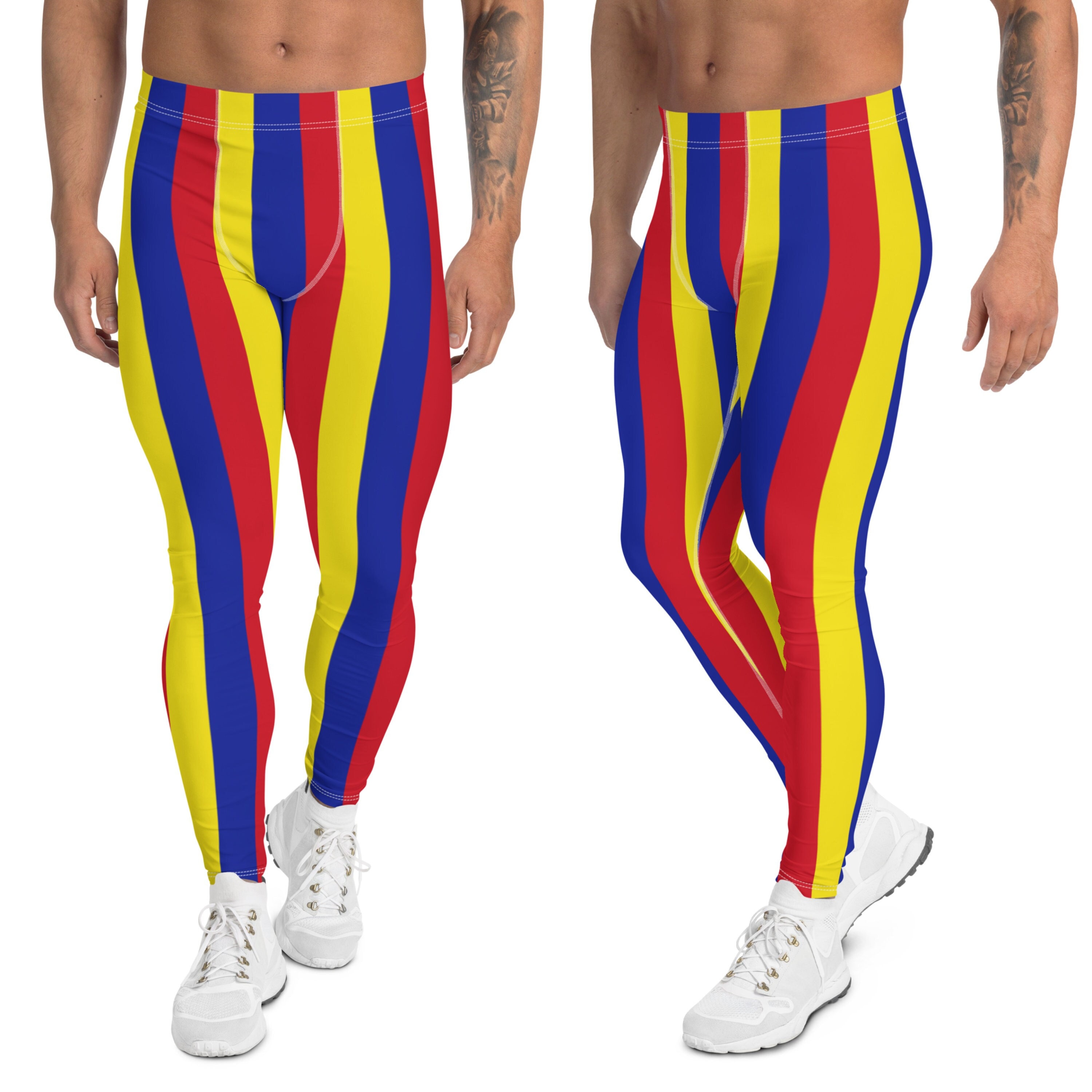 Circuscore Clowncore Striped Men's Leggings Meggings Sizes XS - 3XL, Primary Color Stripes