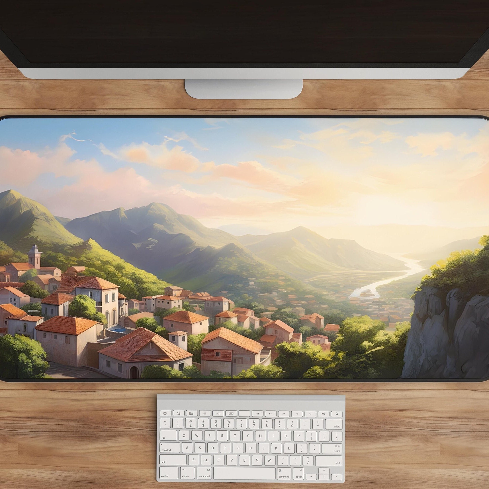 Anime Mountain Village Desk Mat - Large Mousepad