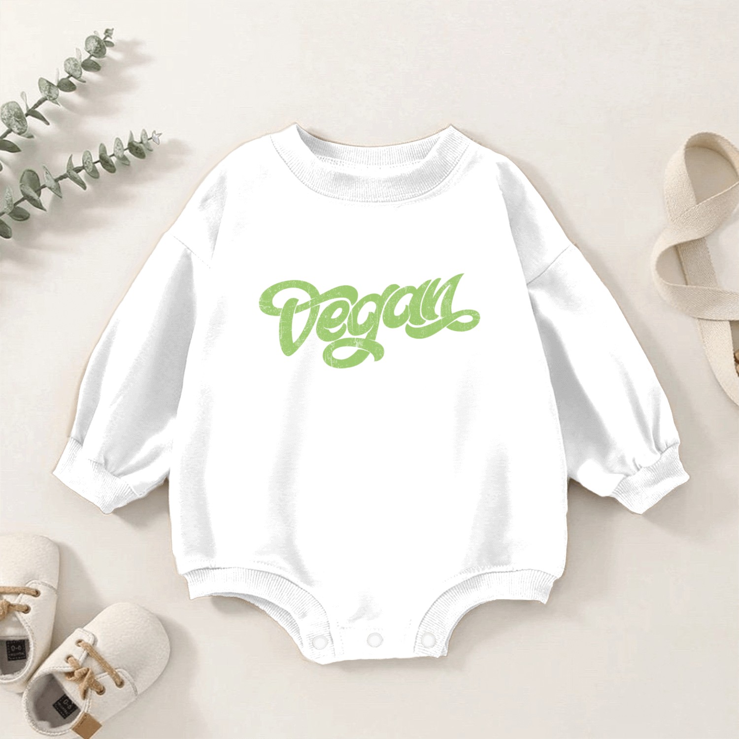 Vegan Vintage Type Design Baby Romper Sweatshirts