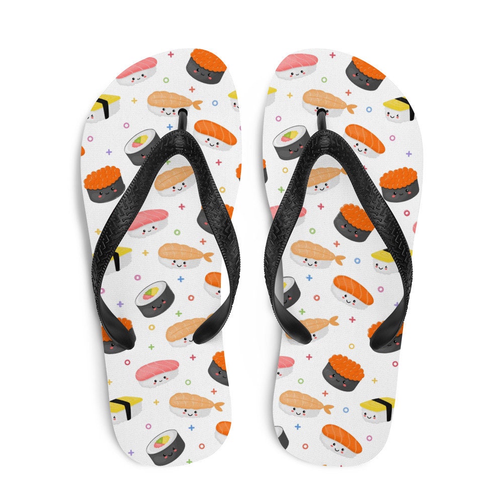 Cute Kawaii Japanese Sushi Pattern Summer Beach Flip-Flops