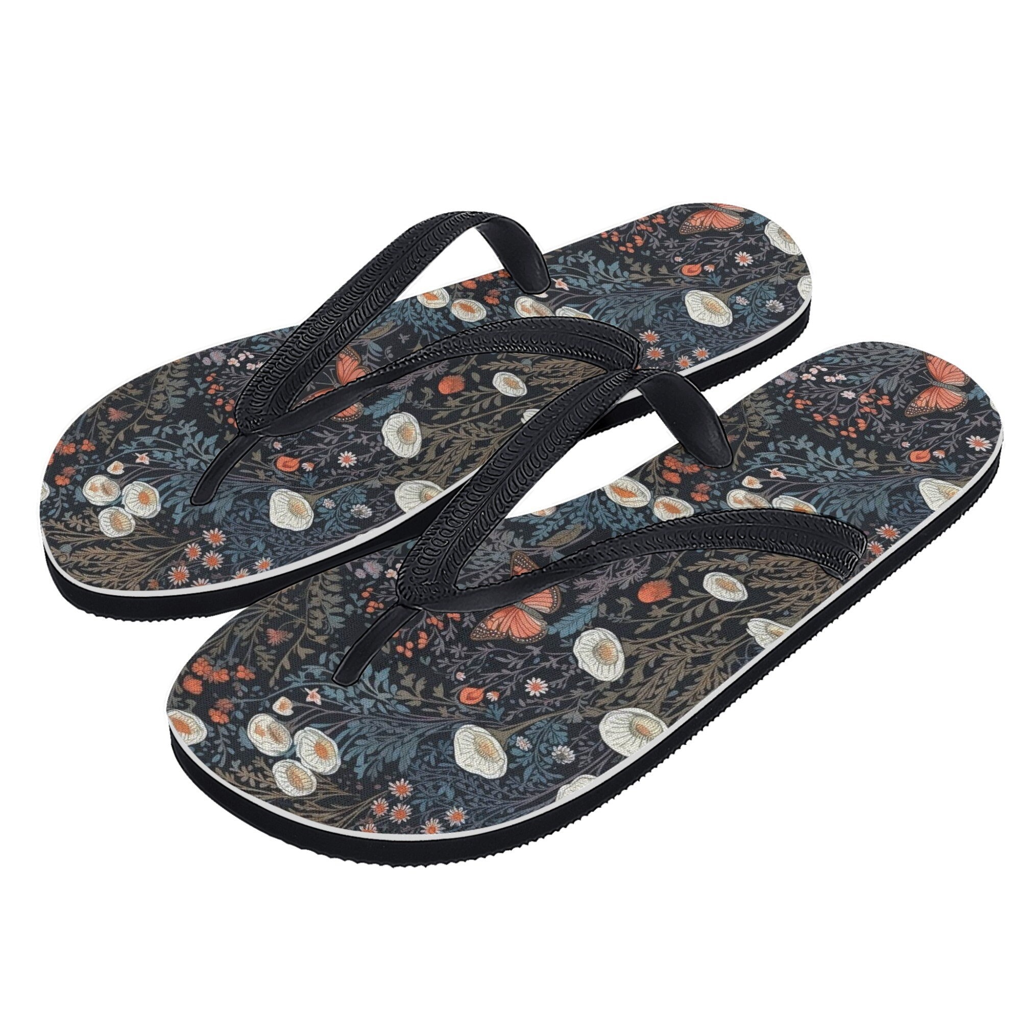 Womens Cottage Core Sandals Cute Whimsical Flip Flops Cottagecore Monarch Butterfly Flip Flops Floral Boho Farmhouse Trending Gift Ideas