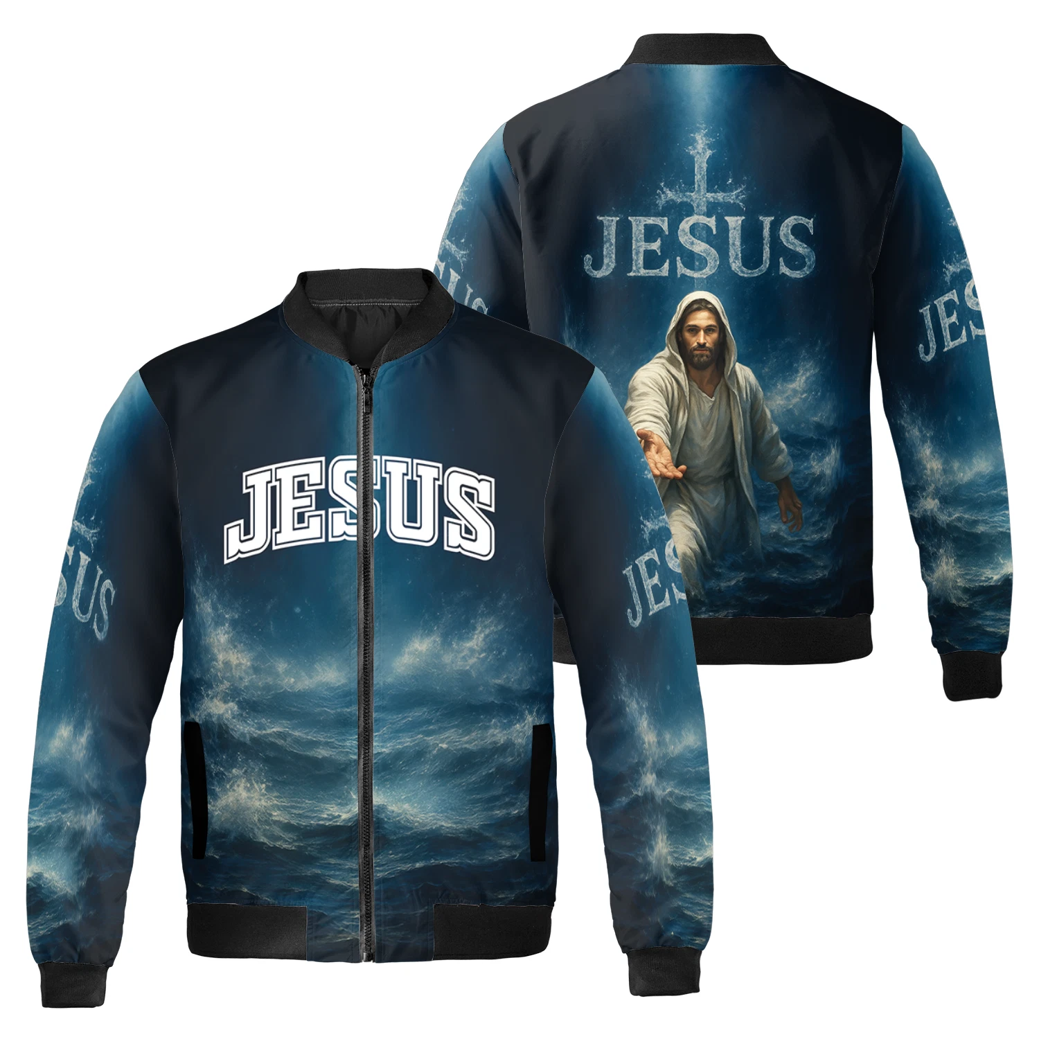 Jesus Walking On Water Religious Christian Xmas Gift Bomber Jacket