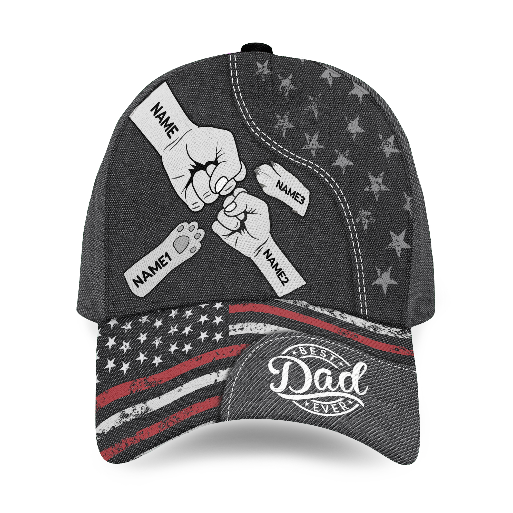 Fist Bump Daddy Grandpa, Personalized Dad Baseball Cap with Kid Names, Custom Best Dad Ever Fist Bump Hat, Pet Dad Gift, Father's Day Gift