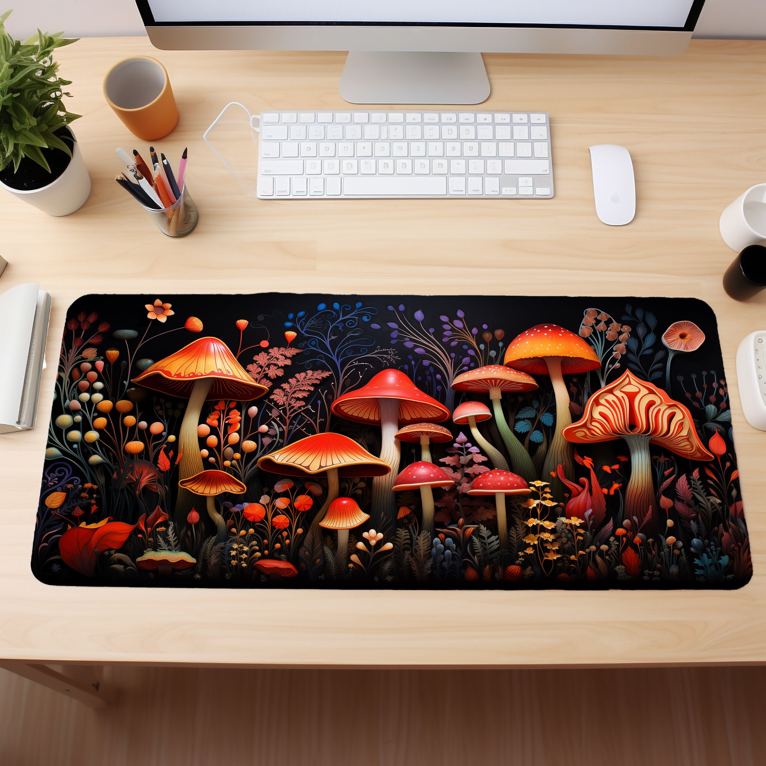 Mushroom Art RGB Desk Mat Gamer Mouse Pad Anime