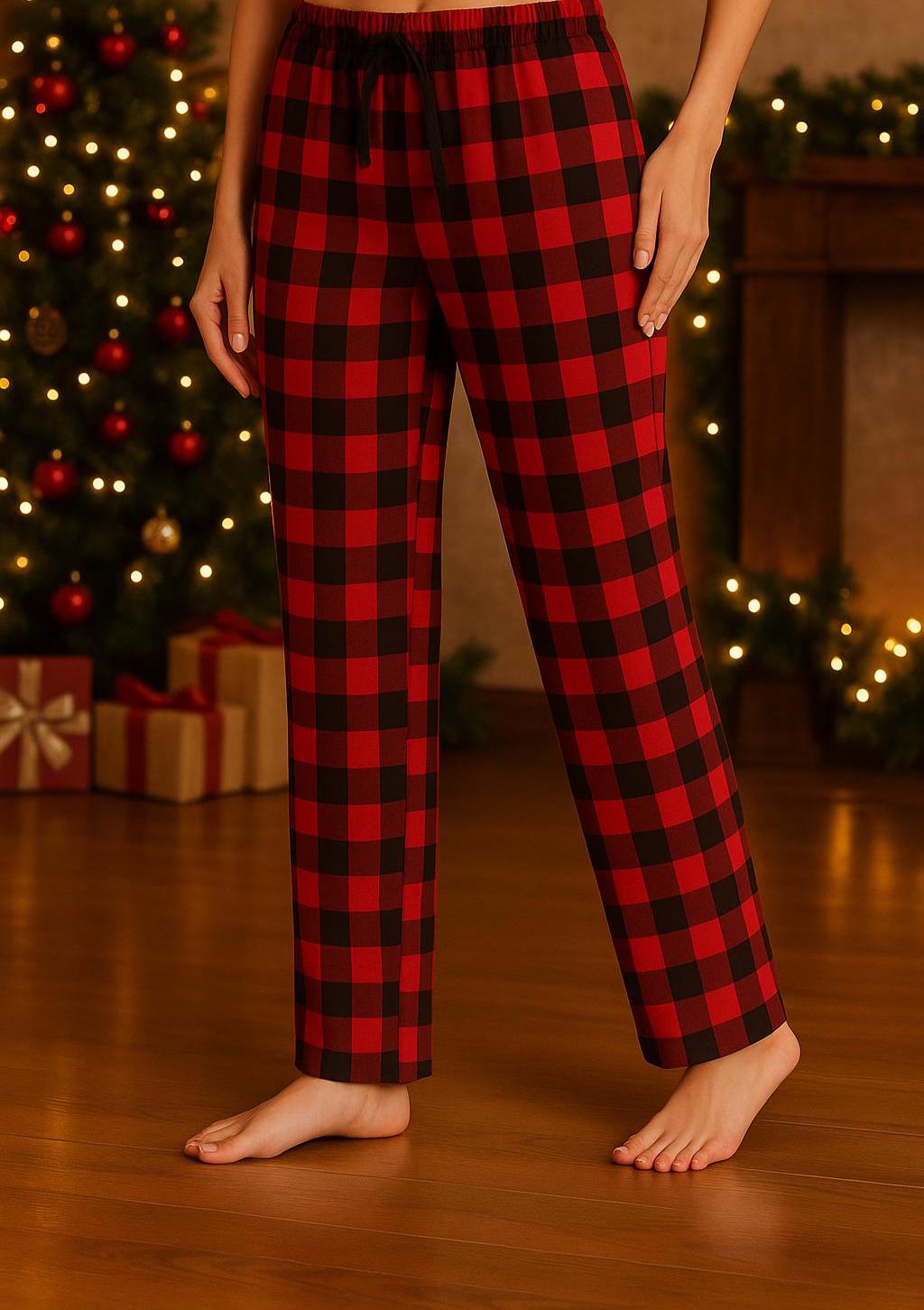Christmas Plaid Flannel Pajama Pants for Women, Comfortable Sleepwear, Matching Xmas Pants