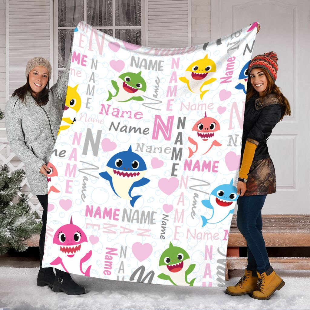 Custom Name Baby Shark Do Do Do Blanket, Shark Mink Sherpa Blanket, Baby Shower Gift, Birthday Gifts