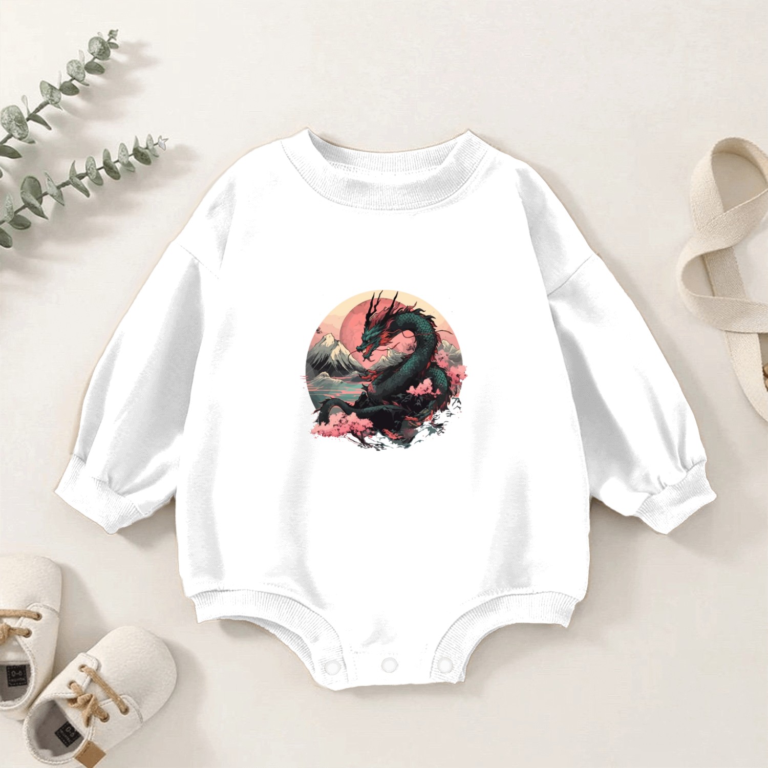 Asian Dragon Cool Japanese Fantasy Dragon Manga Baby Romper Sweatshirts