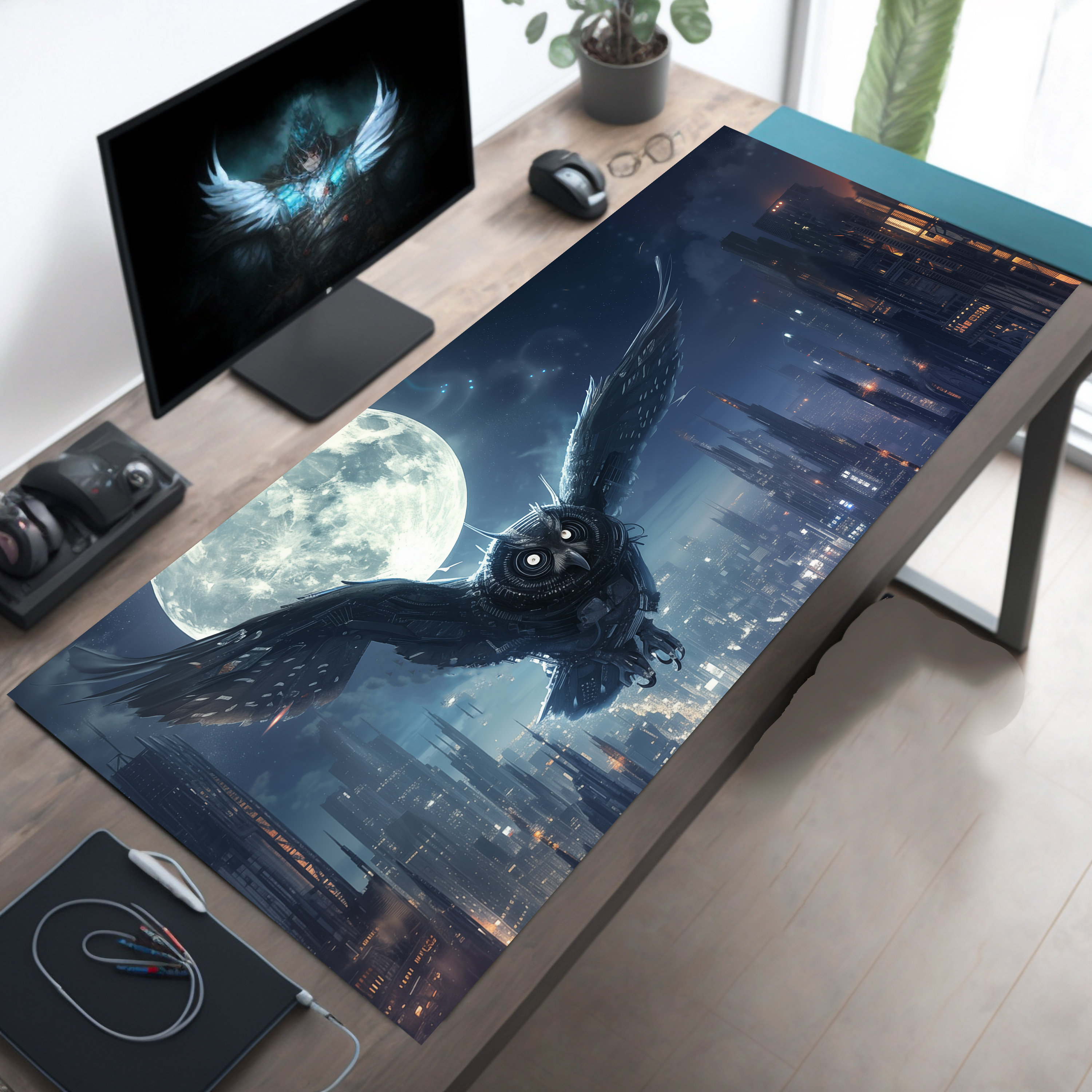 Cyberpunk Owl Desk Mat