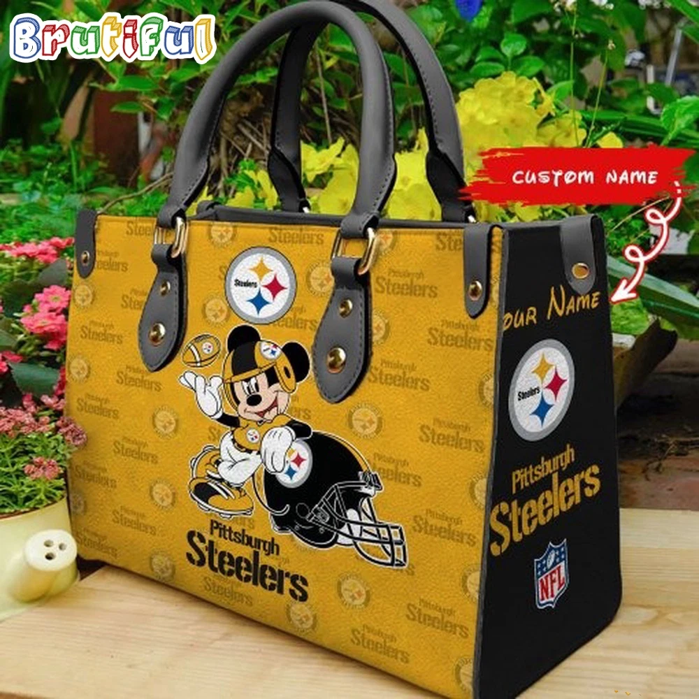 Custom Pittsburghs Team Steeler Cartoon Leather Bag, Cute Woman Leather Bag