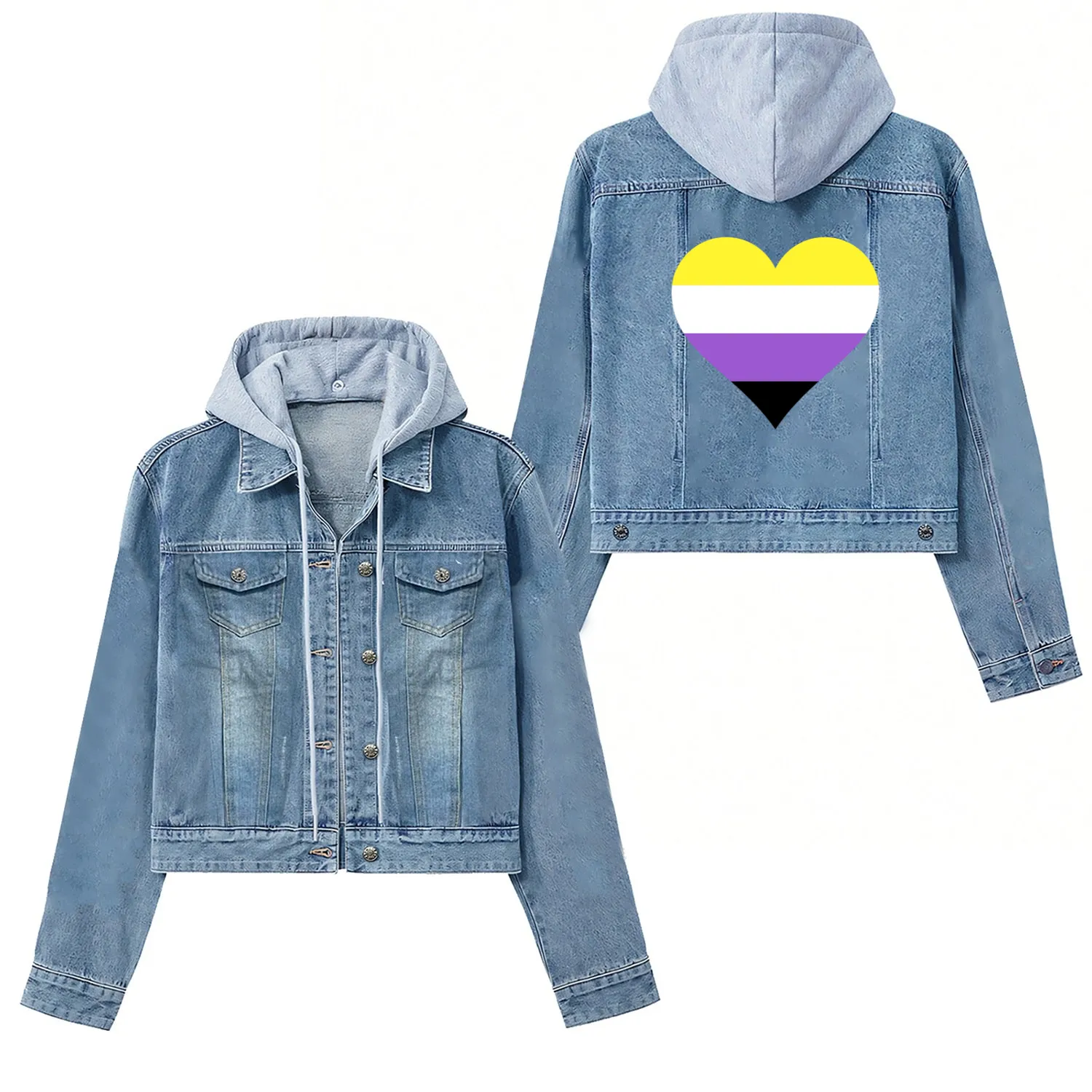 Nonbinary pride flag heart LGBTQ Women's Denim Jackets