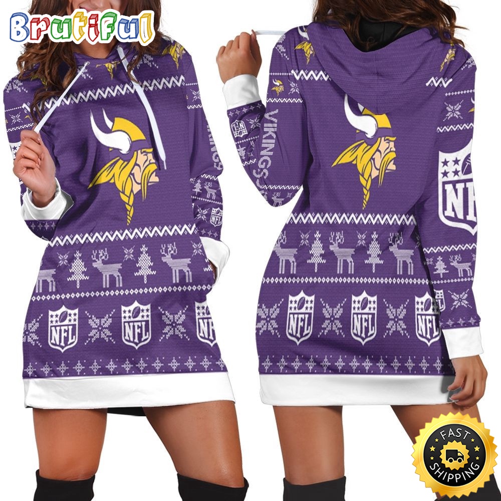 football Minnesota Vikings Hoodie Dress Christmas Print 3D Hoodie Women