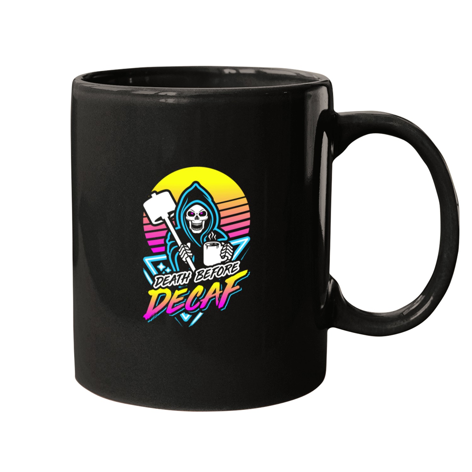 Death Before Decaf (Gym Reaper) Retro Neon Mugs
