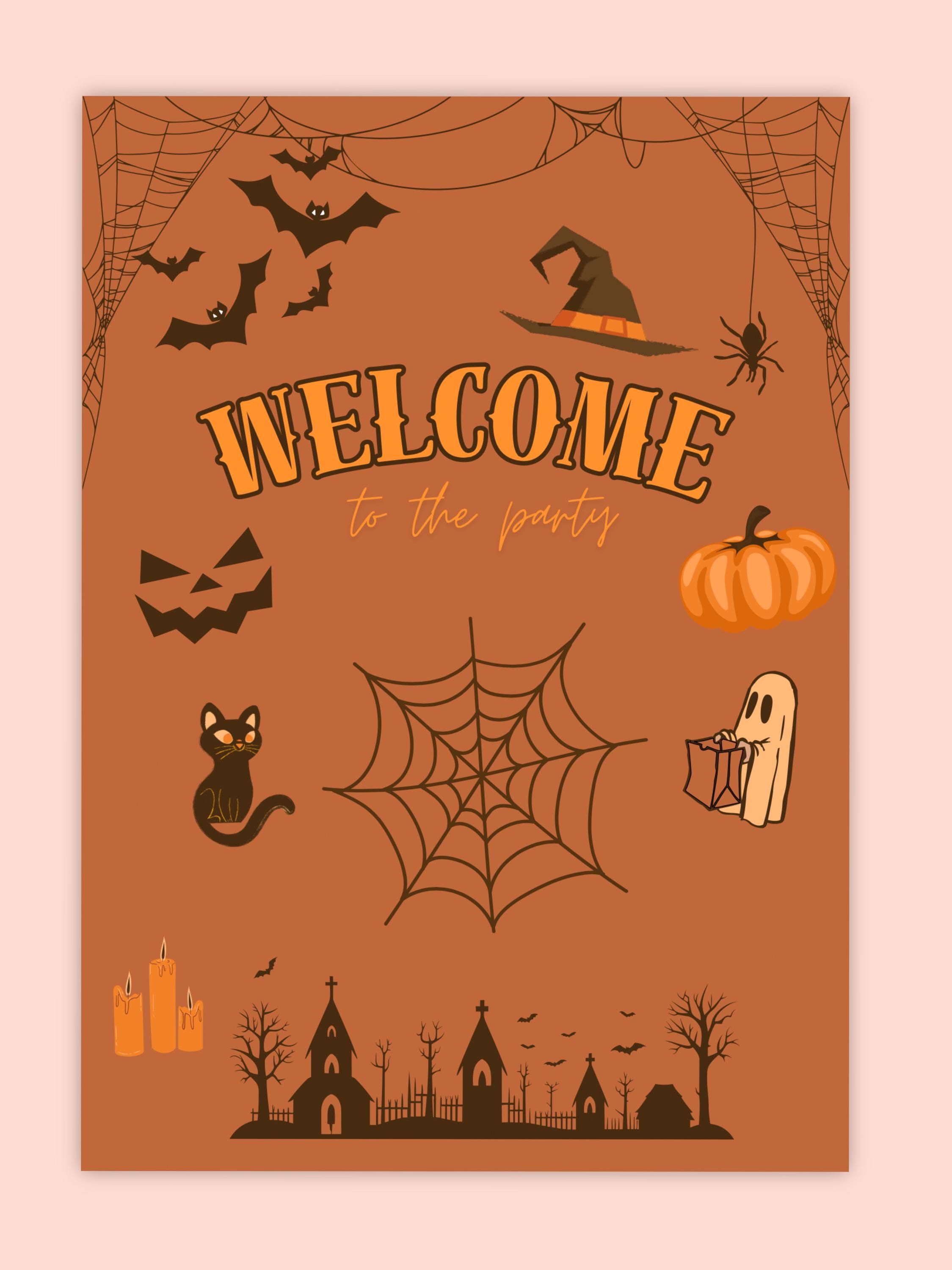 Halloween Party Welcome Poster Sign Template Printable, Halloween Party Decoration