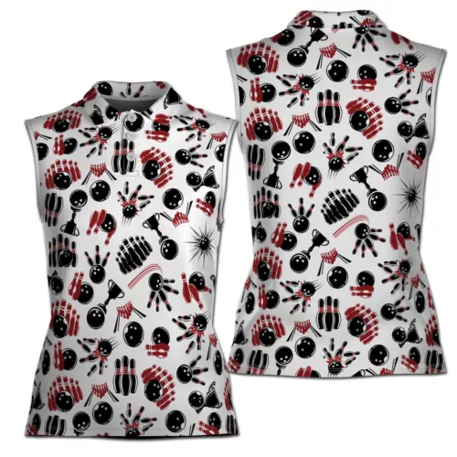 Funny Bowling Player Bowling Strike Bowling Pattern Women Sleeveless Polo