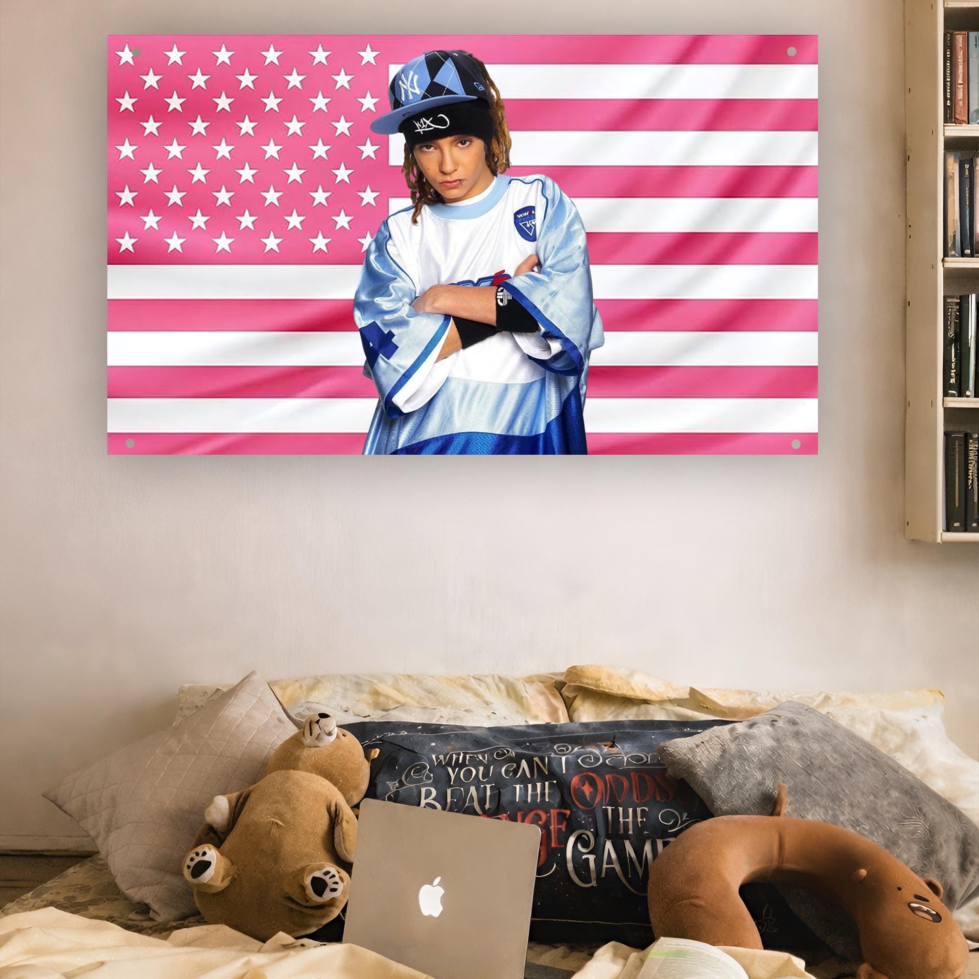 Tom Kaulitz Flag Tokio Hotel Tapestry Pink USA Flag Aesthetic Band Wall Decor Indie Rock Frat Room Poster