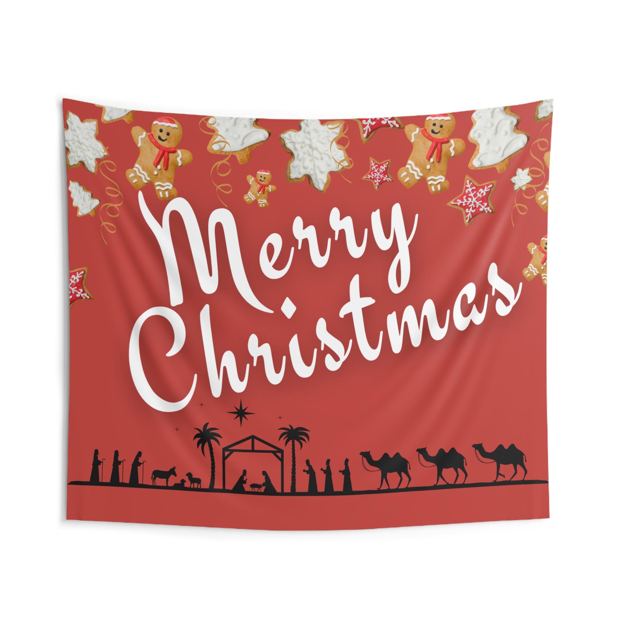 Christmas Family Indoor photo back drop or Wall Tapestries - Holiday Home Decor, Religious Tapestry, Festive Wall Hanging, Christmas