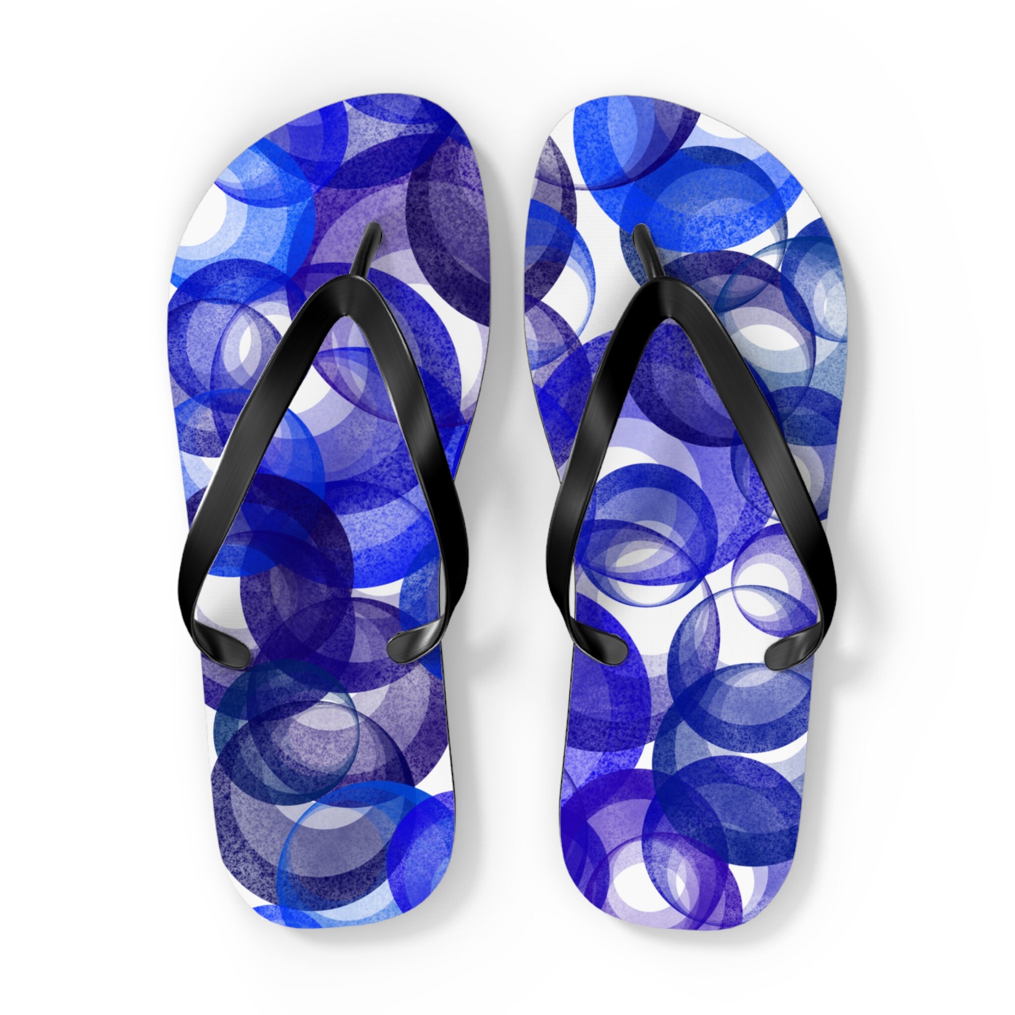 Firechick Designs "Blue Bubbles" Flip Flops | Summer Sandals Thongs Shower Shoes Unisex Men Women