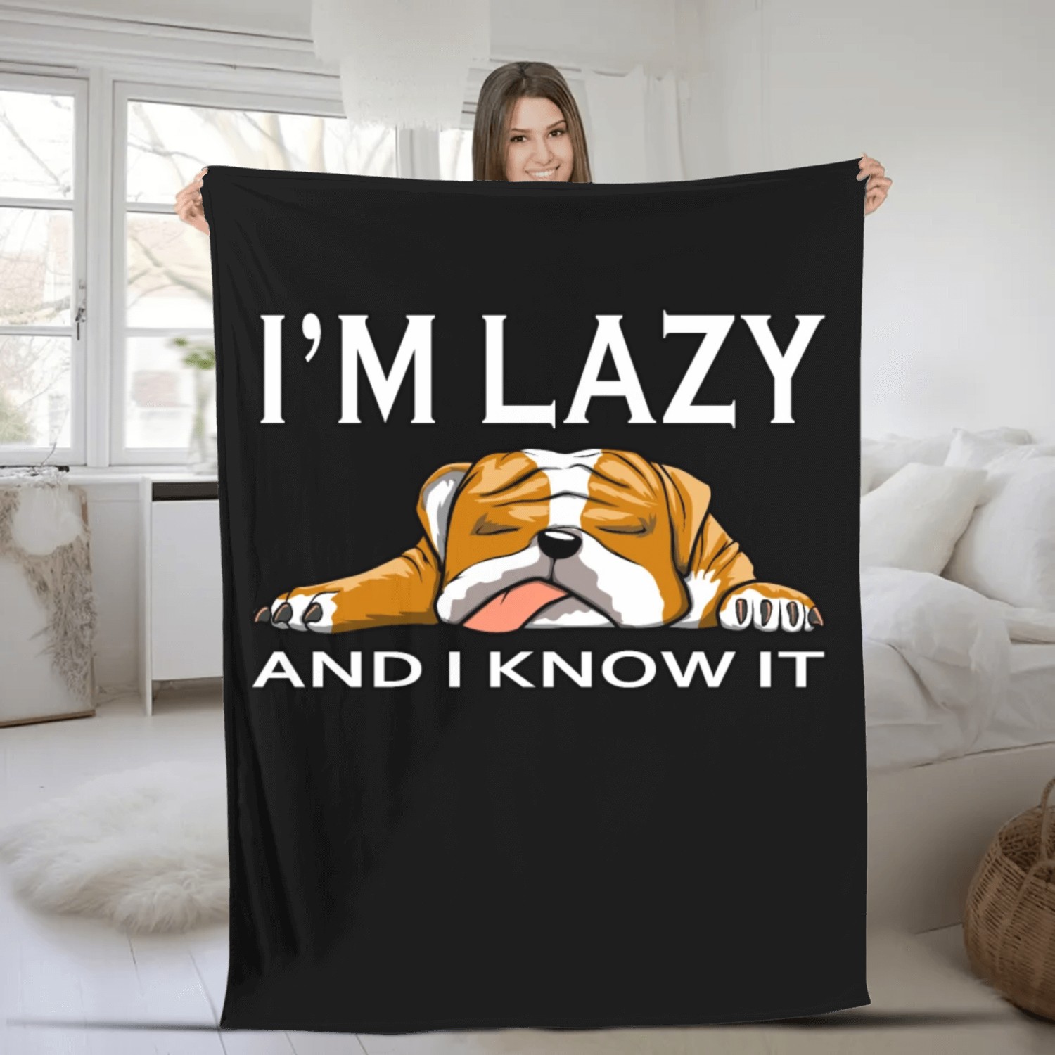 I'M LAZY AND I KNOW IT - SLEEPING ENGLISH BULLDOG Fleece Blankets