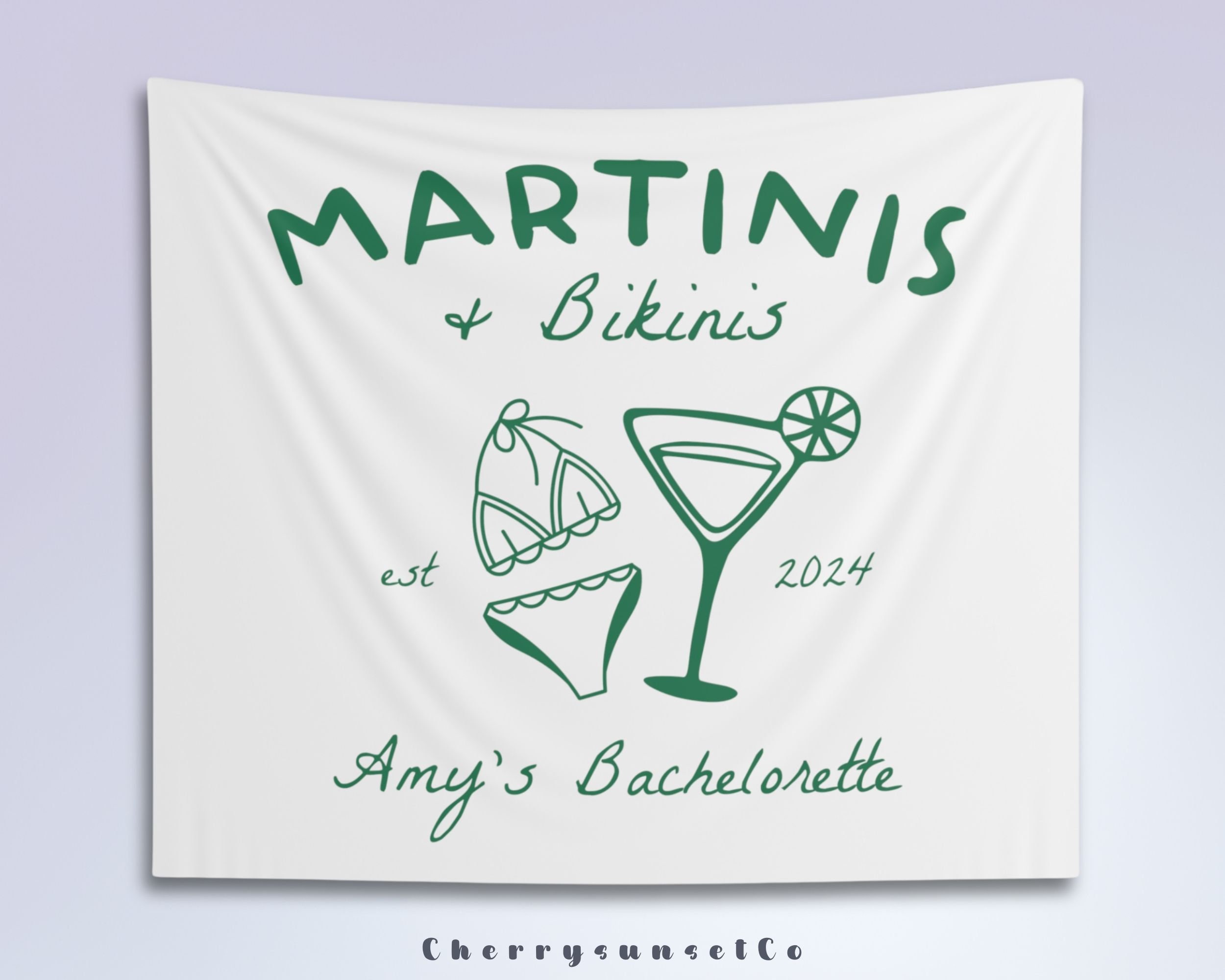 Martinis and Bikinis Bachelorette Party Backdrop Personalized Coastal Bridal Shower Banner Beach Bachelorette Weekend Decor Hand drawn Sign