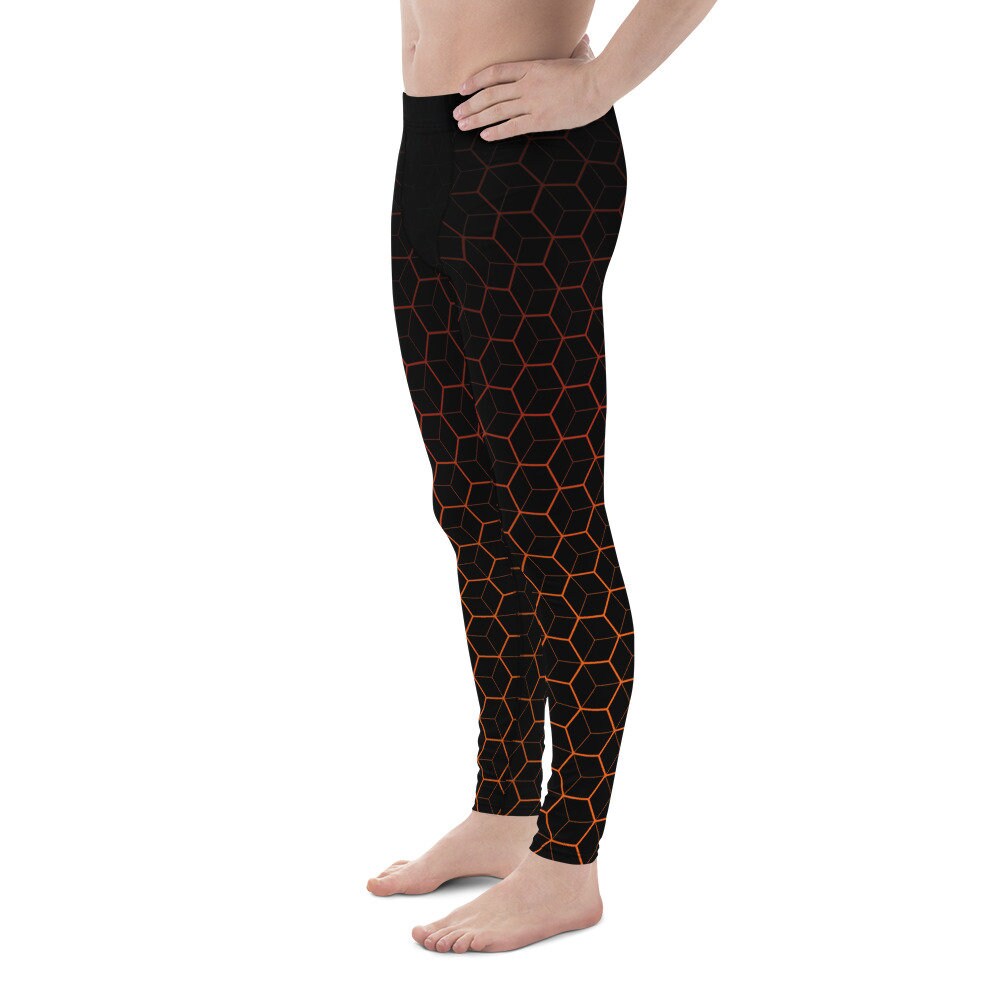 Honeycomb Hexagon Iron Orange Men's Leggings