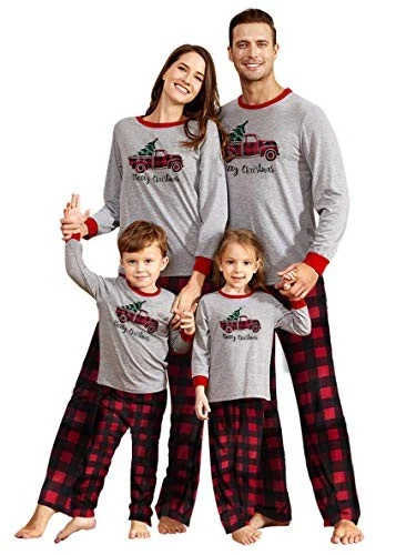 IFFEI Matching Family Pajamas Sets Christmas PJ's Sleepwear Truck Print Top with