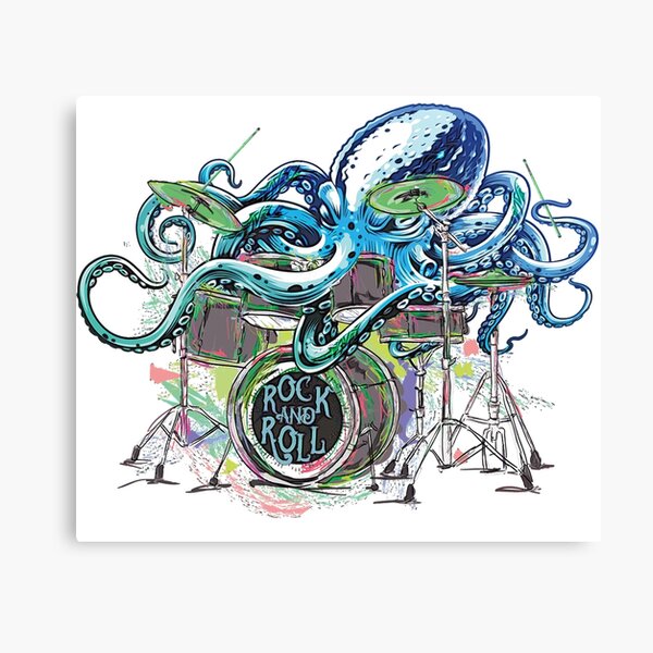 Drummer Octopus playing the drums Rock and Roll Style Canvas