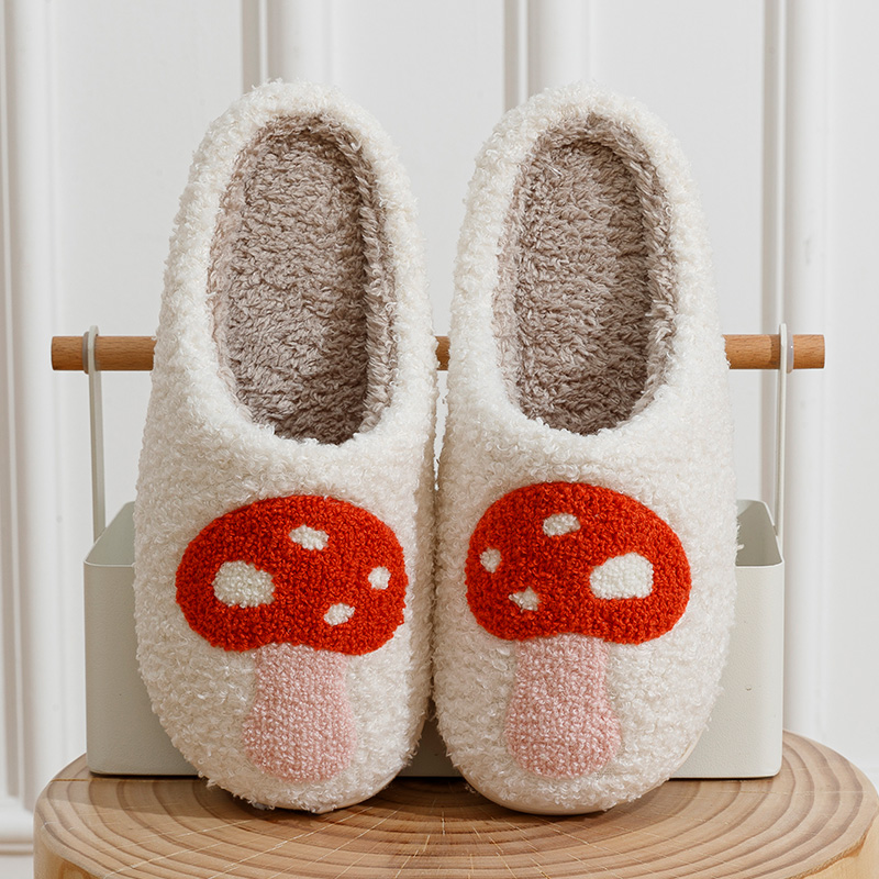 Winter Home Slippers Cozy Comfortable Style Embroidered Mushroom Soft Houseshoes Female Slippers