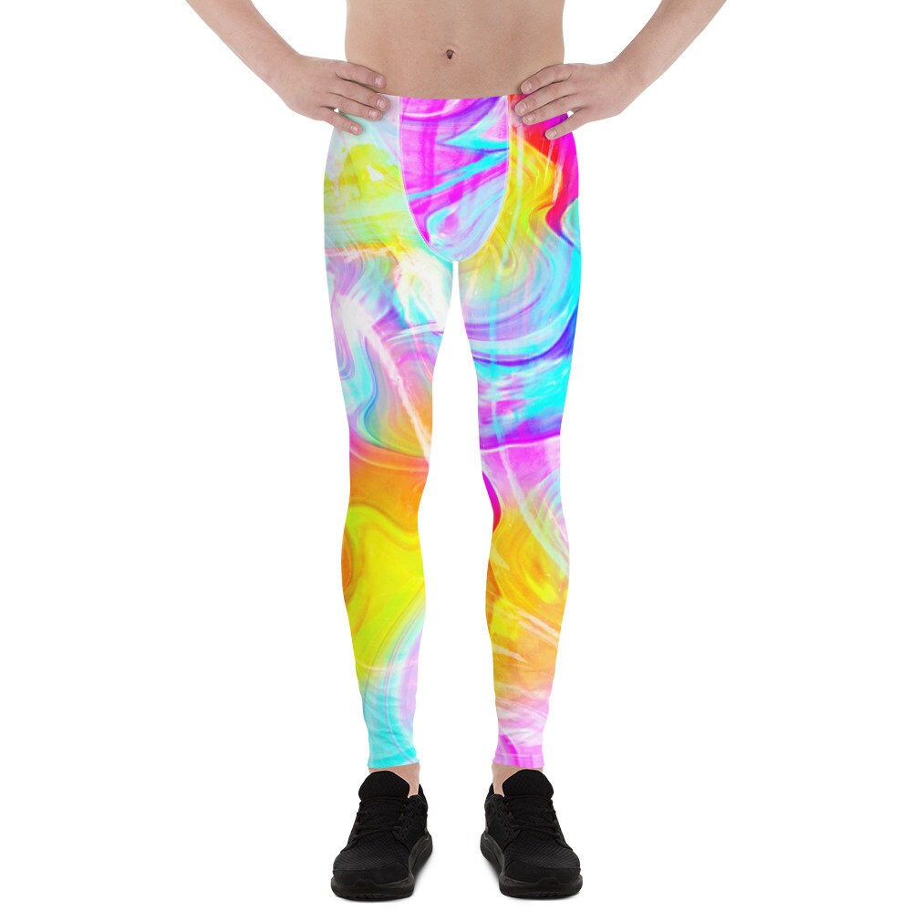 Men's Neon Leggings / Tie Dye Marble Pattern
