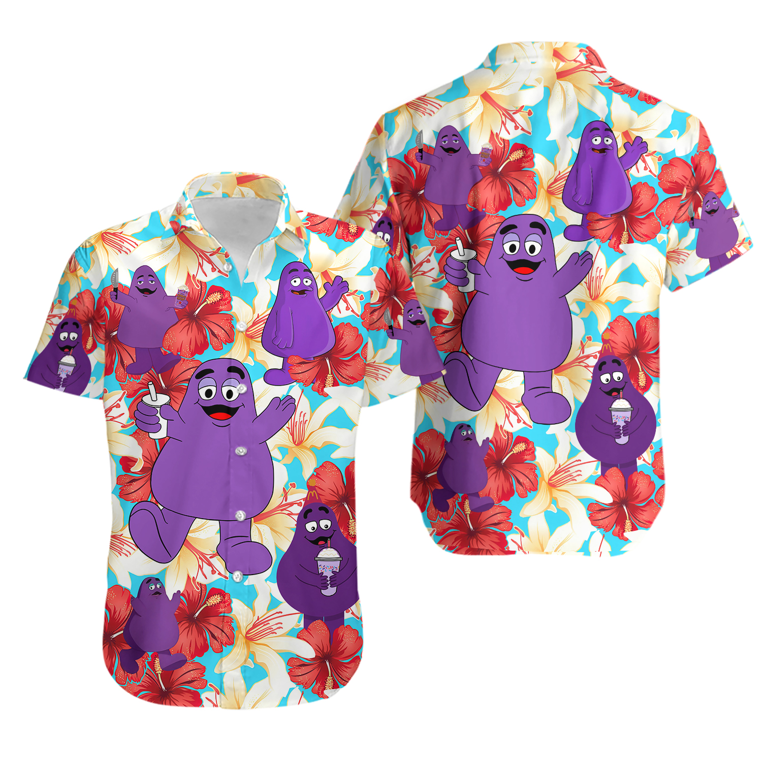 Grimace Shake Shirt, Purple Meme Button Shirt, Grimace Shake Shorts, Grimace Hawaiian Shirt, Gift For Him, Button Down Shirt