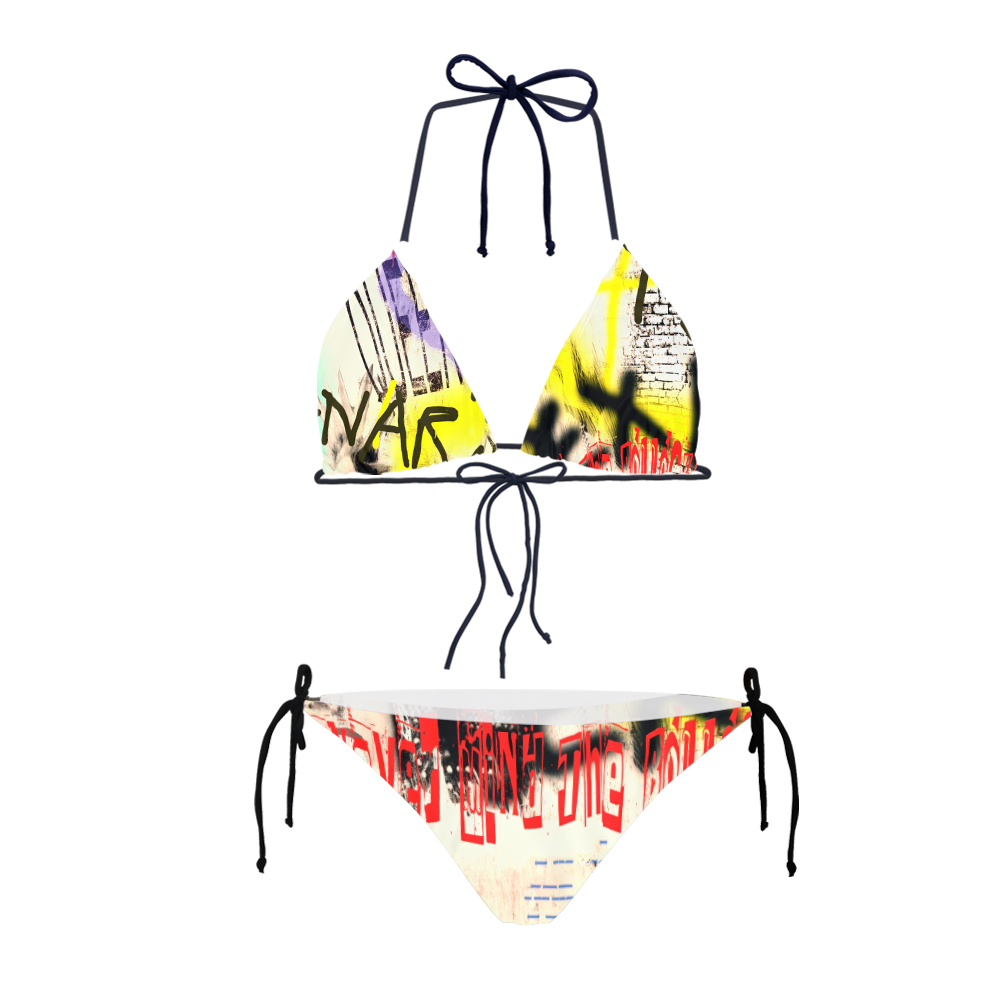 Punk Style Graffiti Wall Anarchy Bikini Set, Edgy Swimwear, Alternative Beachwear, Rebel Bathing Suit, Festival Fashion Swim Set